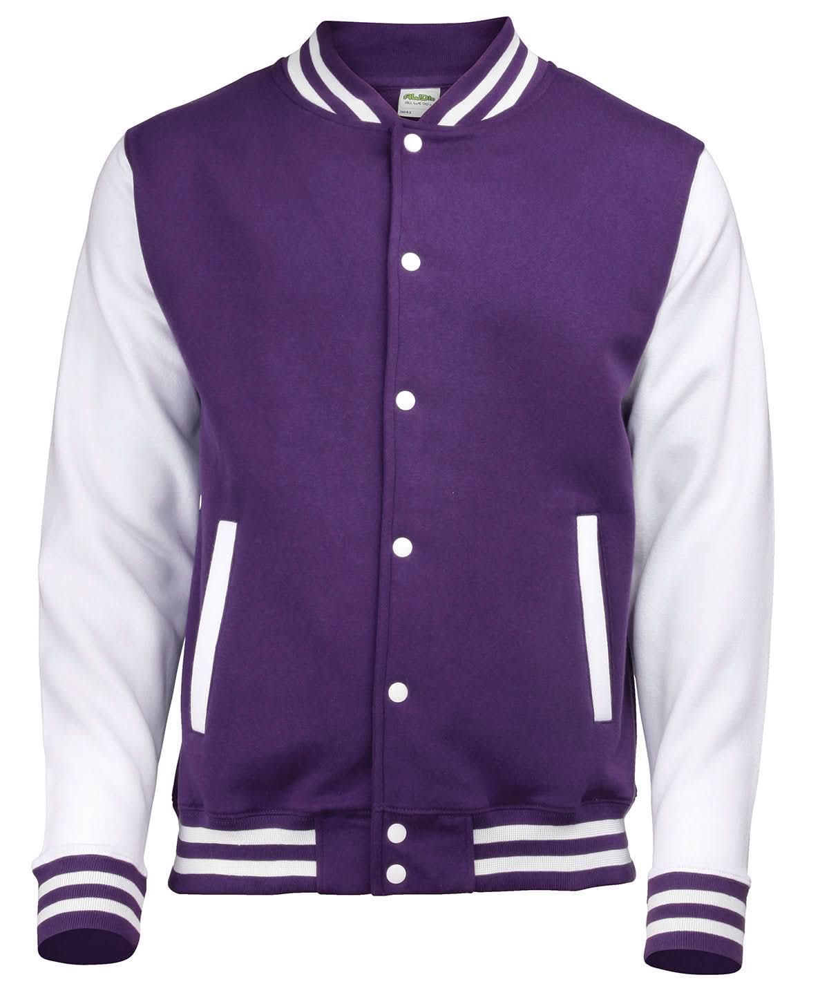 AWDis Just Hoods Varsity jacket JH043 - Purple White - Customisable Jackets