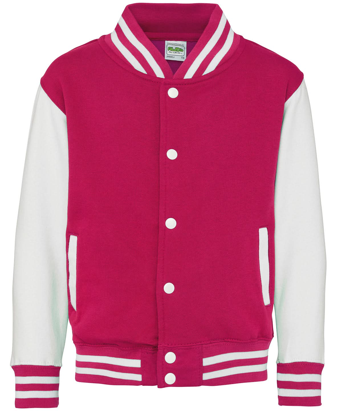 AWDis Just Hoods Kids varsity jacket JH43J - Hot Pink White - Customisable Jackets