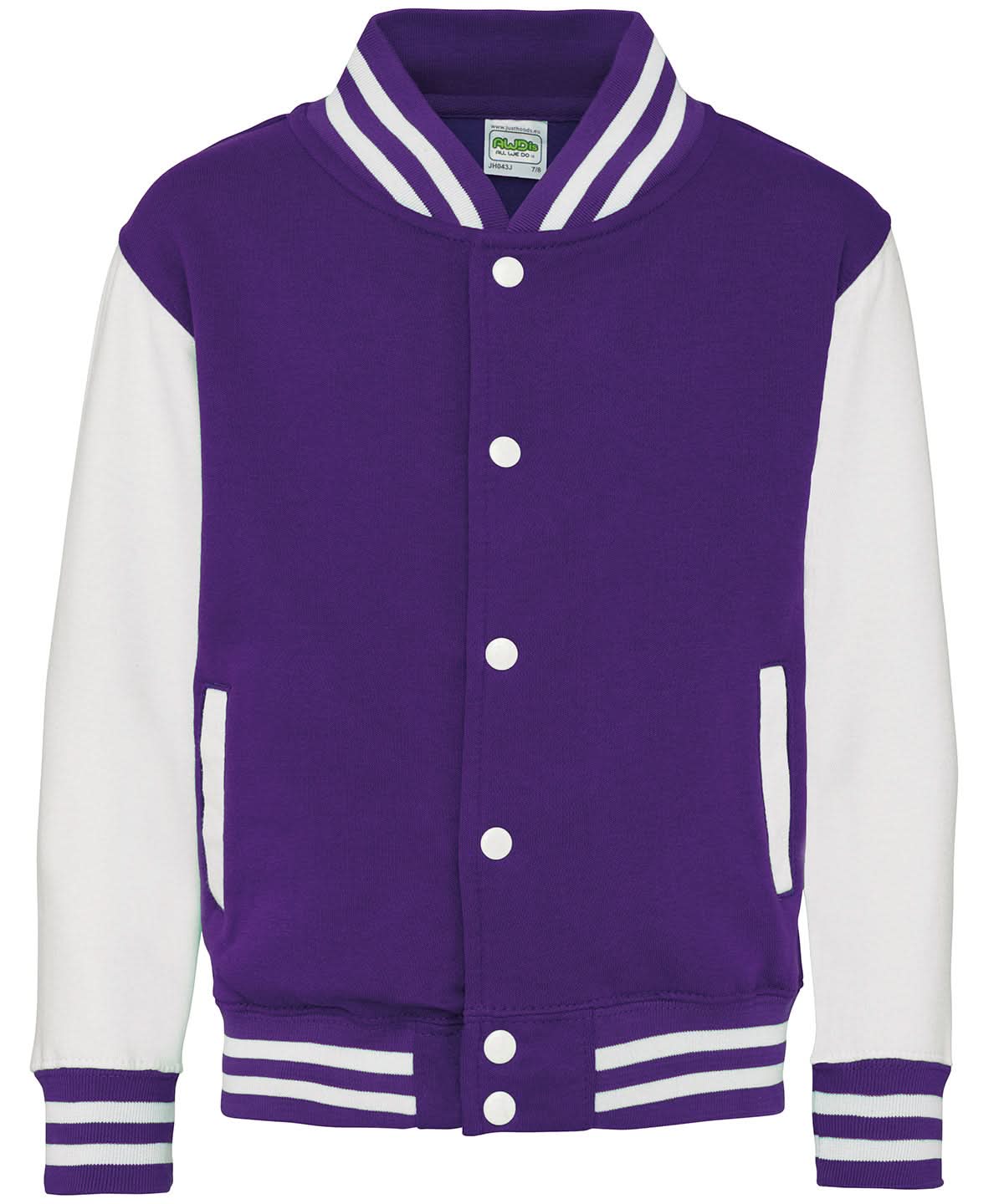 AWDis Just Hoods Kids varsity jacket JH43J - Purple White - Customisable Jackets
