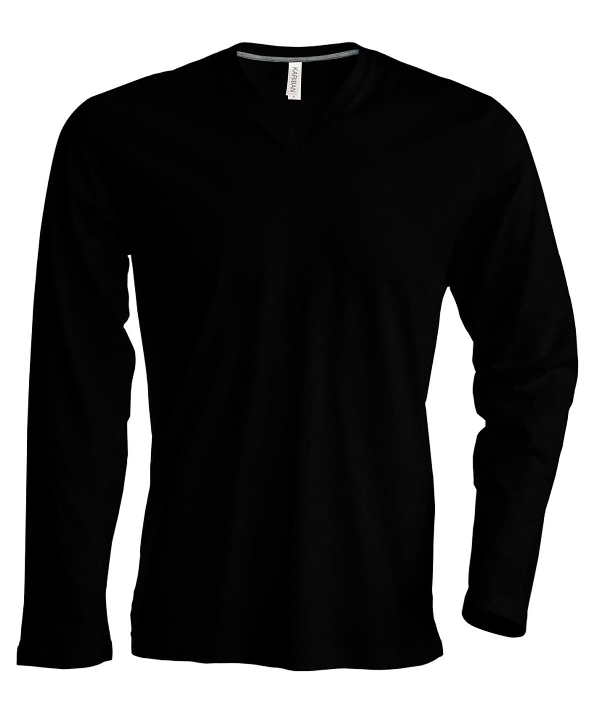 Kariban Mens long sleeved V neck T shirt KB358 - Black - Customisable T-Shirts
