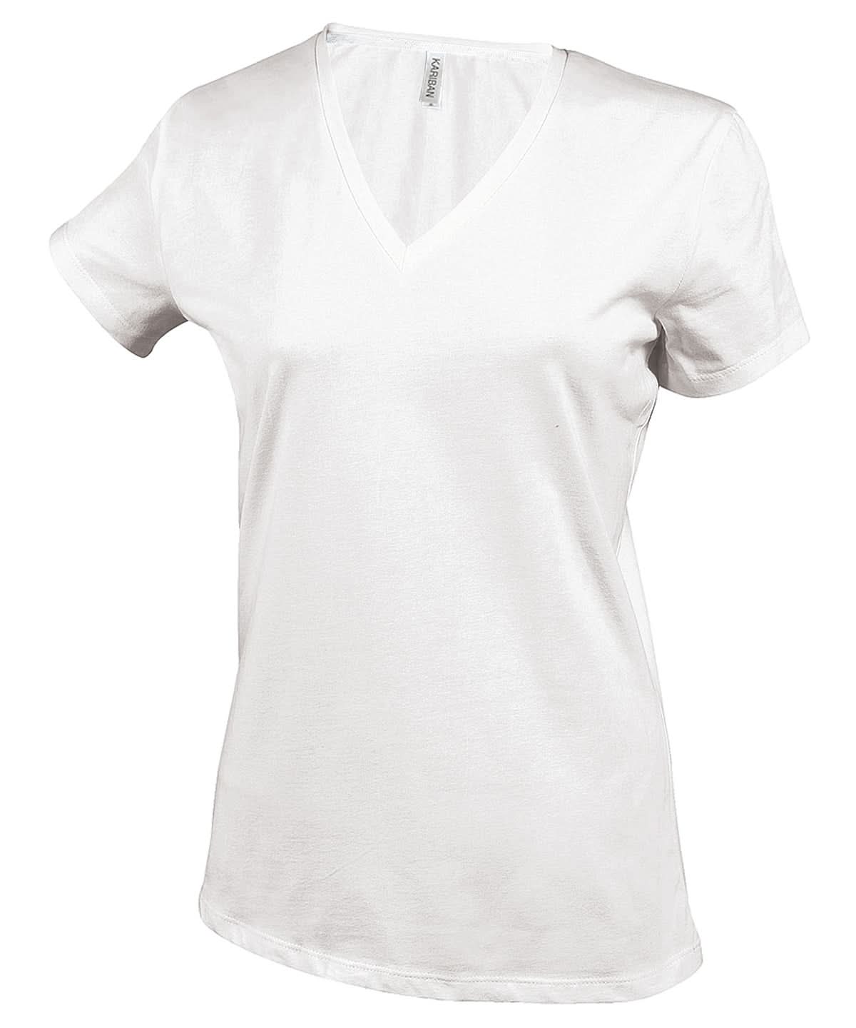 Kariban Ladies short sleeved V neck T shirt KB381 - White - Customisable T-Shirts