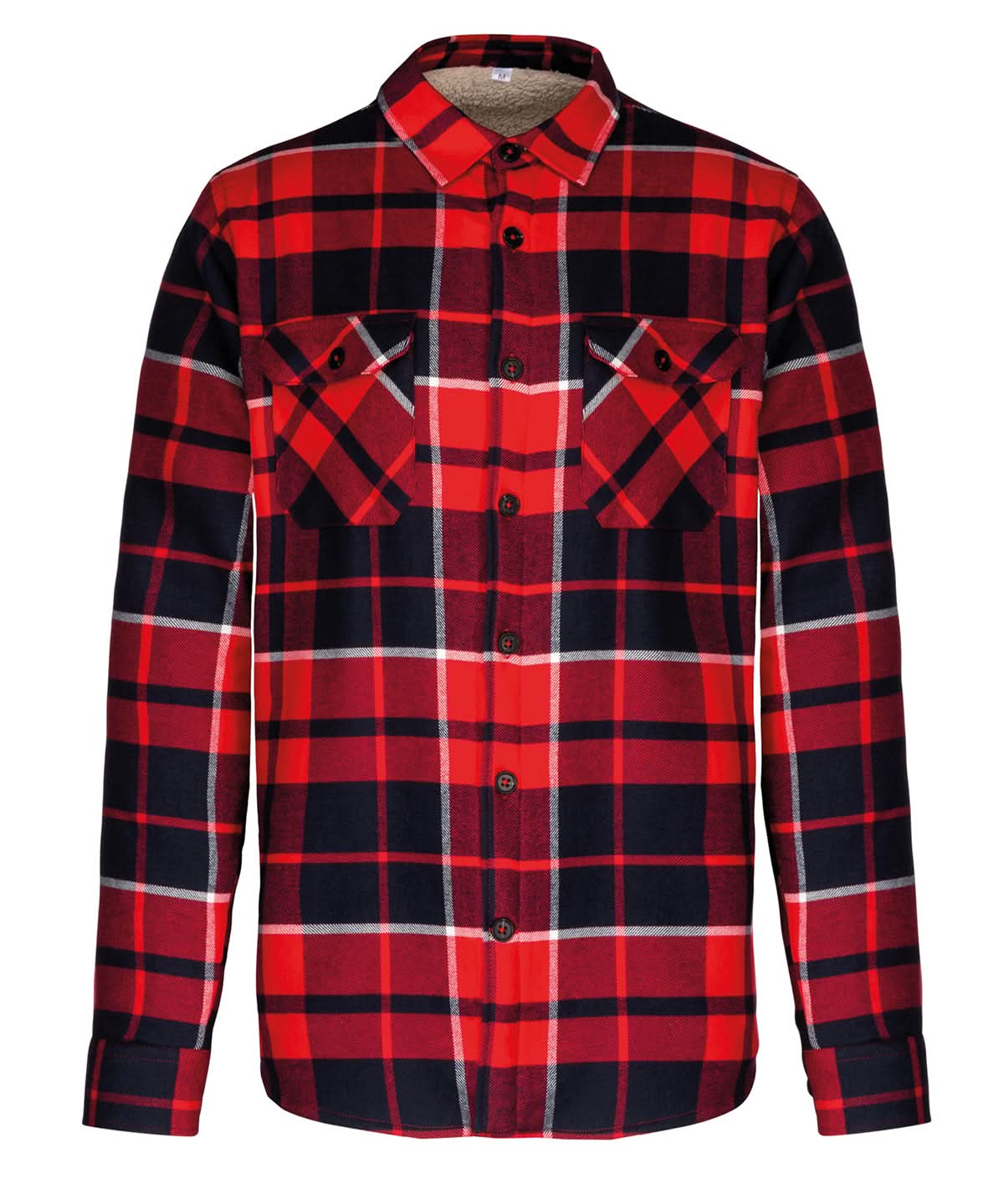 Kariban Sherpa lined checked shirt jacket KB579 - Red Navy - Customisable Jackets