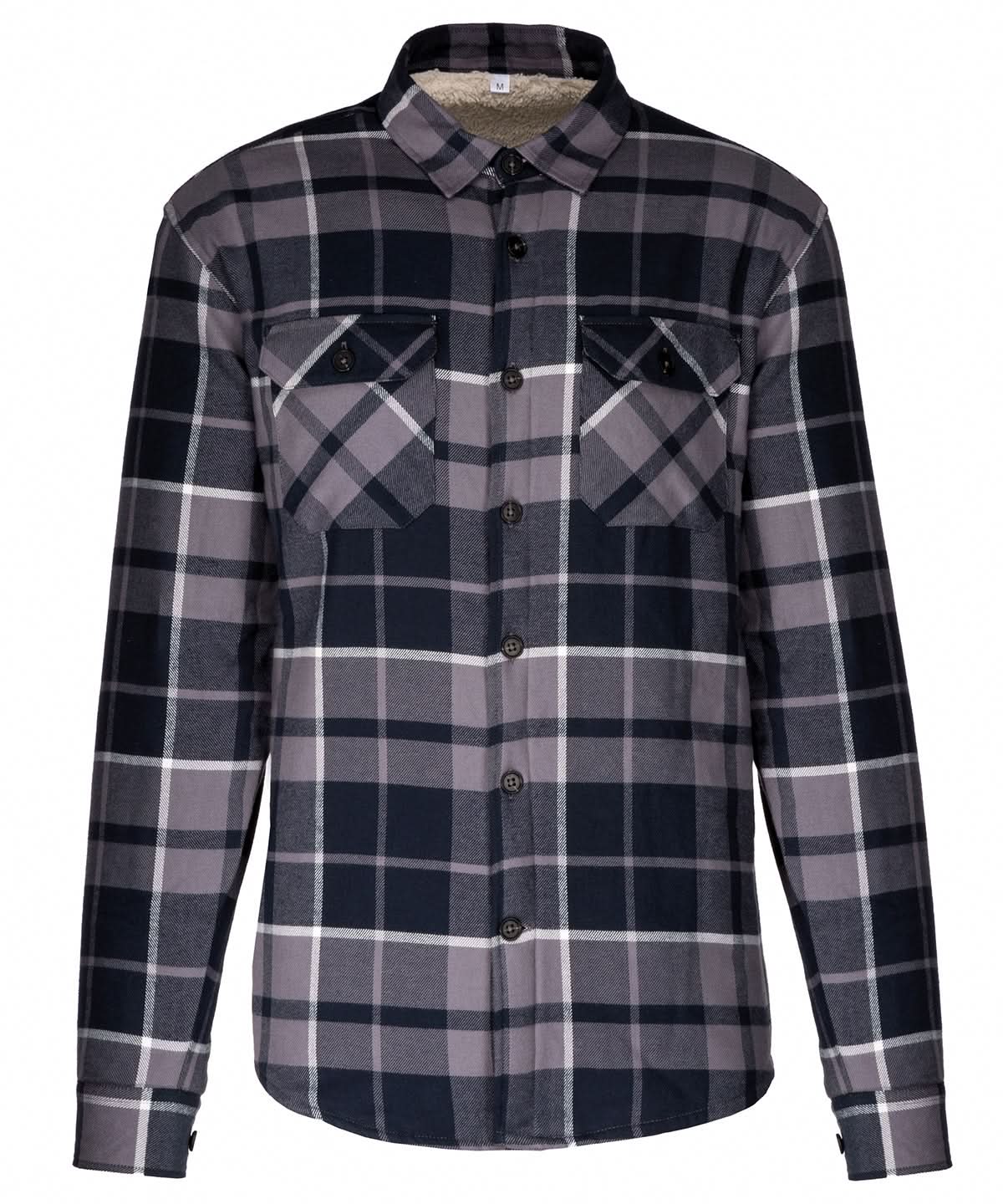 Kariban Sherpa lined checked shirt jacket KB579 - Storm Grey Navy - Customisable Jackets