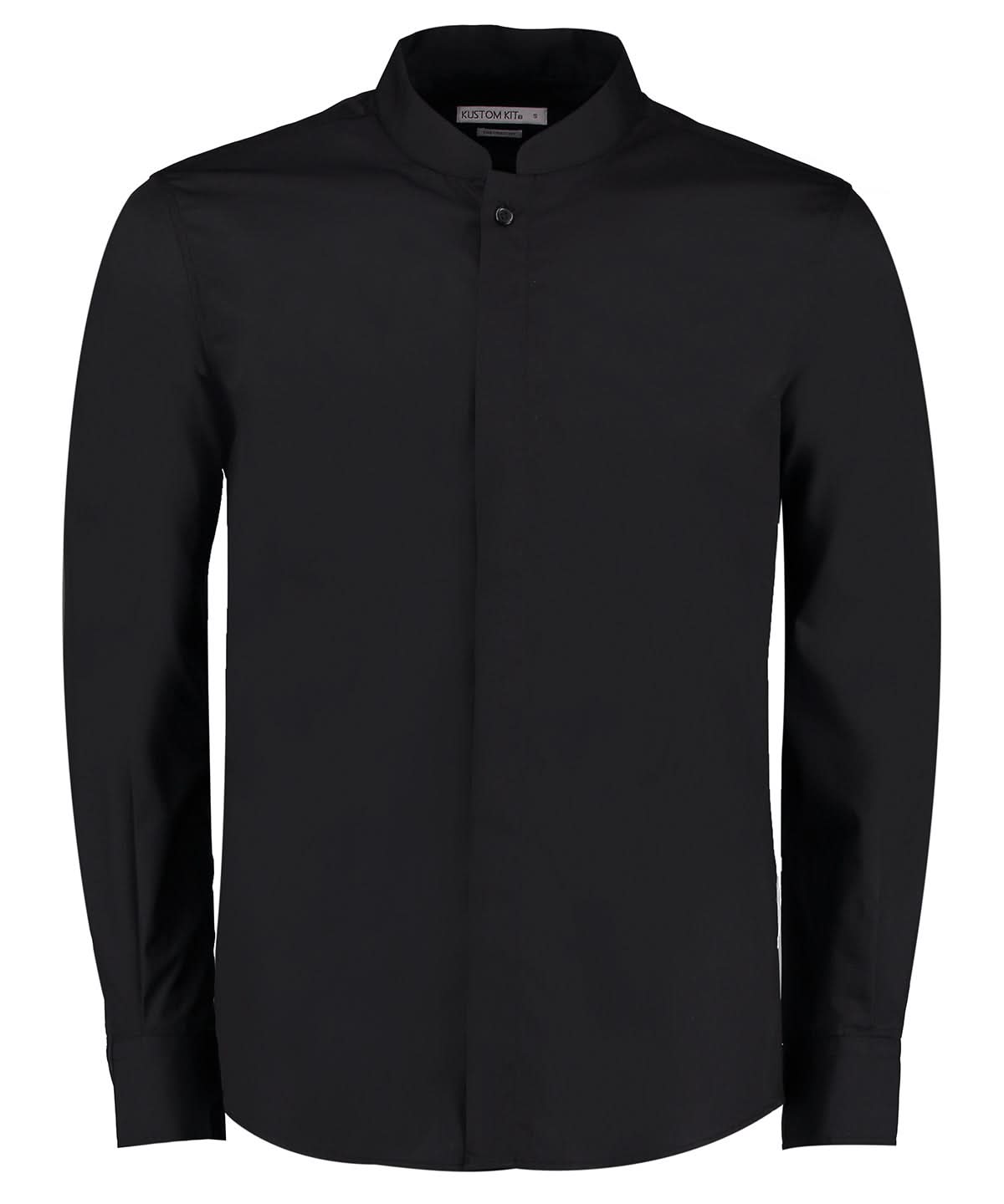 Kustom Kit Mandarin collar shirt long sleeved tailored fit KK161 - Black - Customisable Shirts