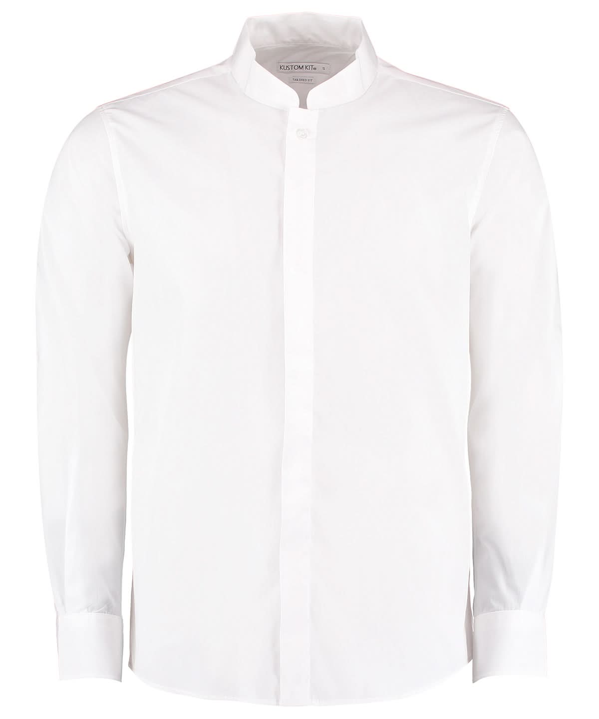 Kustom Kit Mandarin collar shirt long sleeved tailored fit KK161 - White - Customisable Shirts