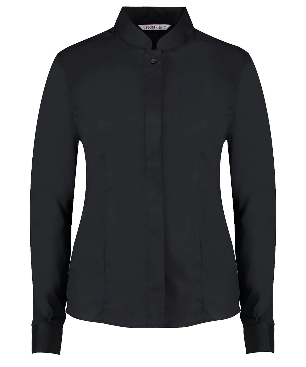 Kustom Kit Womens mandarin collar shirt long sleeved tailored fit KK261 - Black - Customisable Shirts