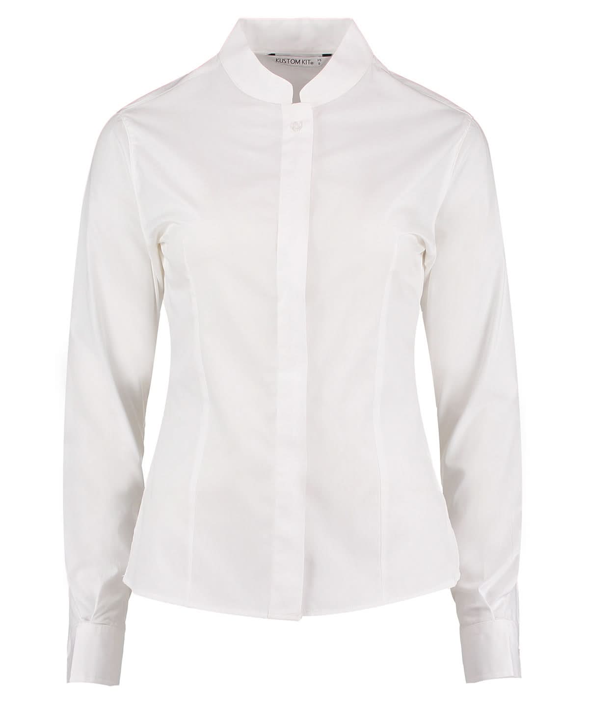 Kustom Kit Womens mandarin collar shirt long sleeved tailored fit KK261 - White - Customisable Shirts