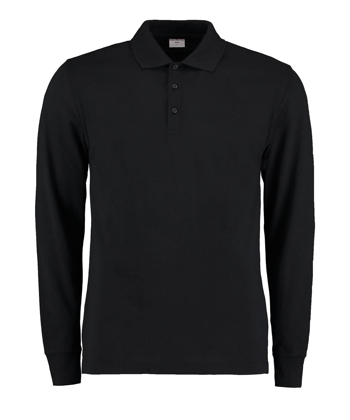 Kustom Kit Piqu polo long sleeved classic fit KK430 - Black - Customisable Polos