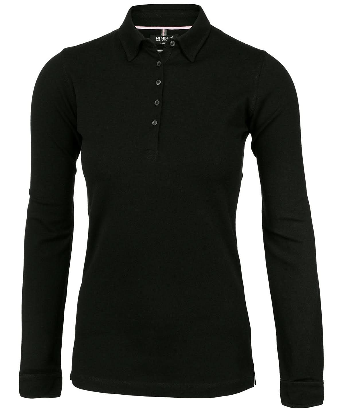 Nimbus Womens Carlington deluxe long sleeve polo NB71F - Black - Customisable Polos