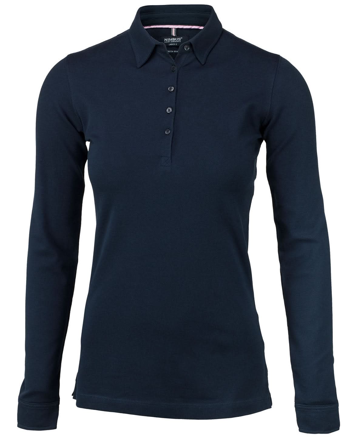 Nimbus Womens Carlington deluxe long sleeve polo NB71F - Navy - Customisable Polos