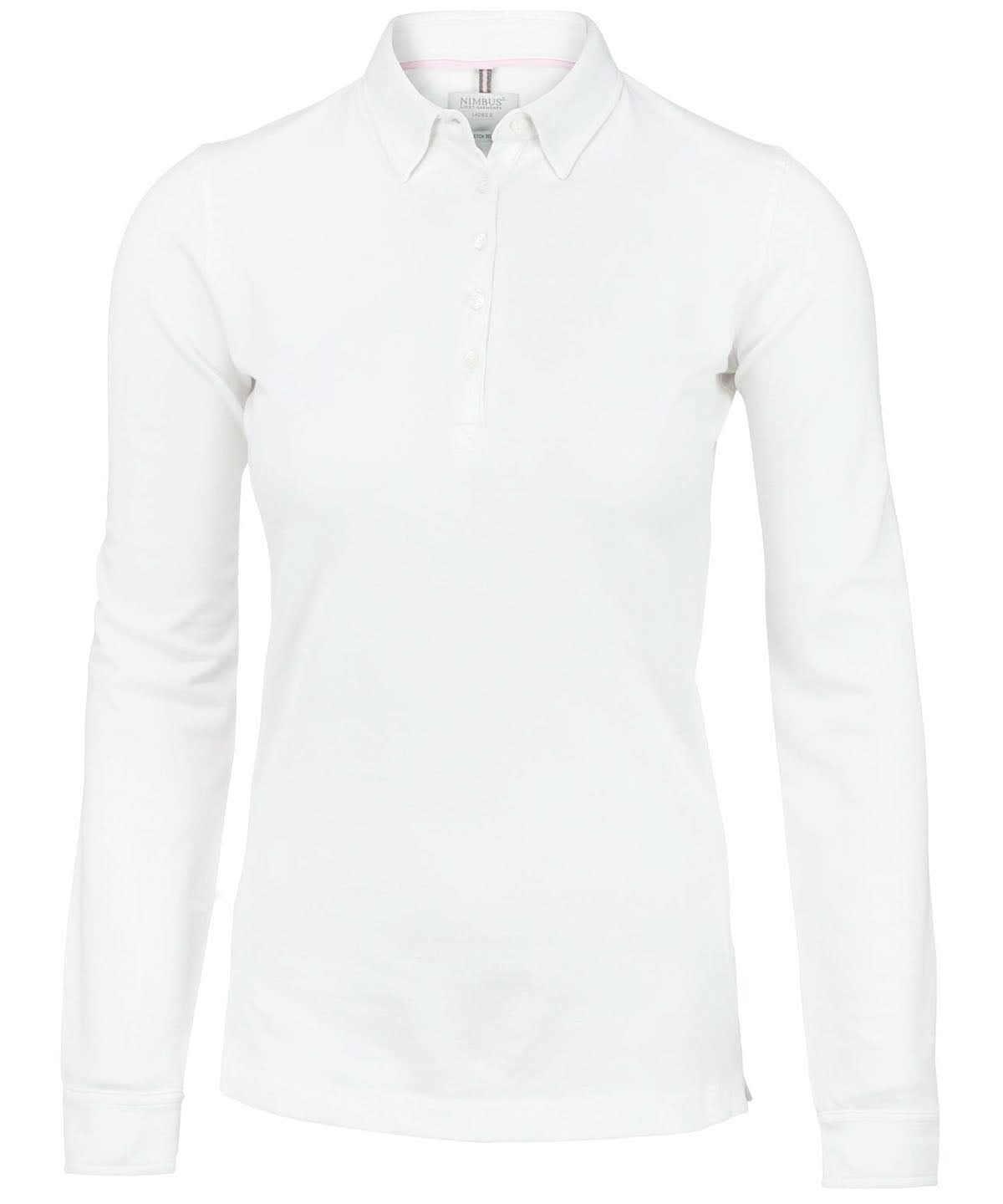 Nimbus Womens Carlington deluxe long sleeve polo NB71F - White - Customisable Polos