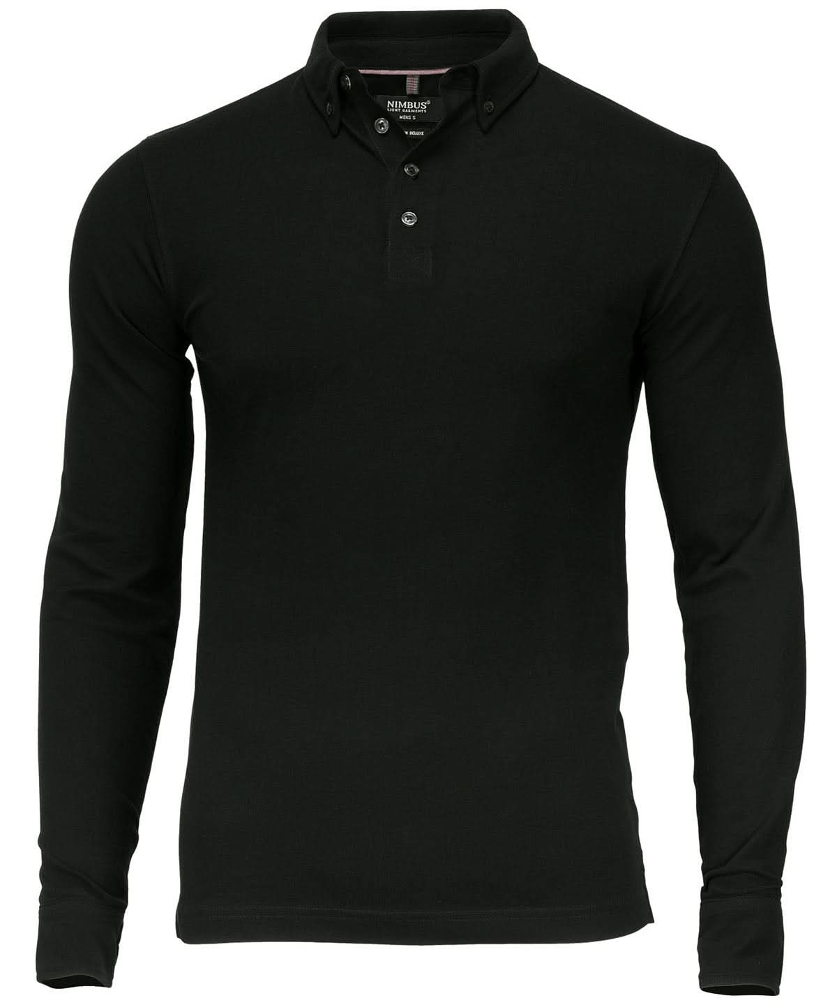 Nimbus Carlington deluxe long sleeve polo NB71M - Black - Customisable Polos