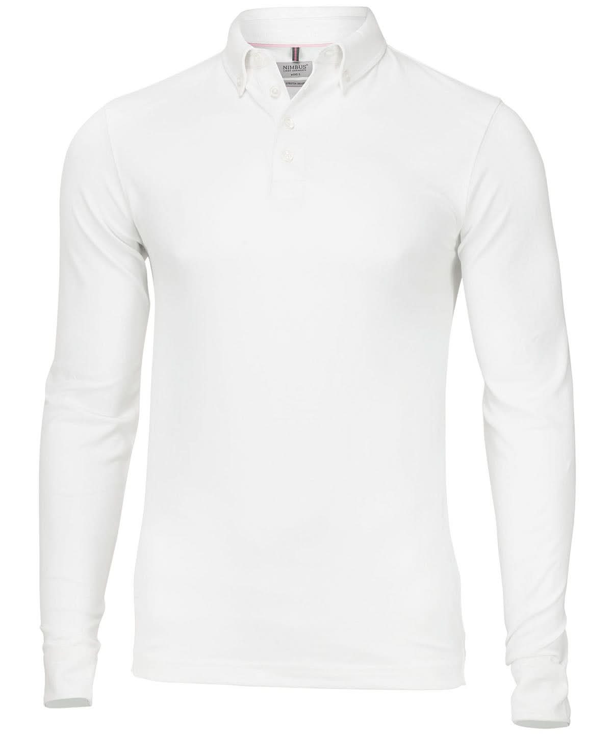 Nimbus Carlington deluxe long sleeve polo NB71M - White - Customisable Polos