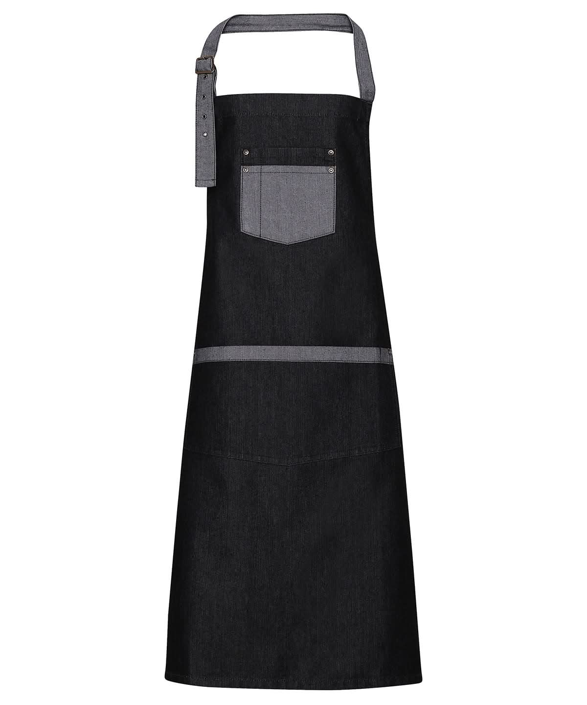 Premier Domain contrast denim bib apron PR127 - Black Denim One size - Customisable Apron