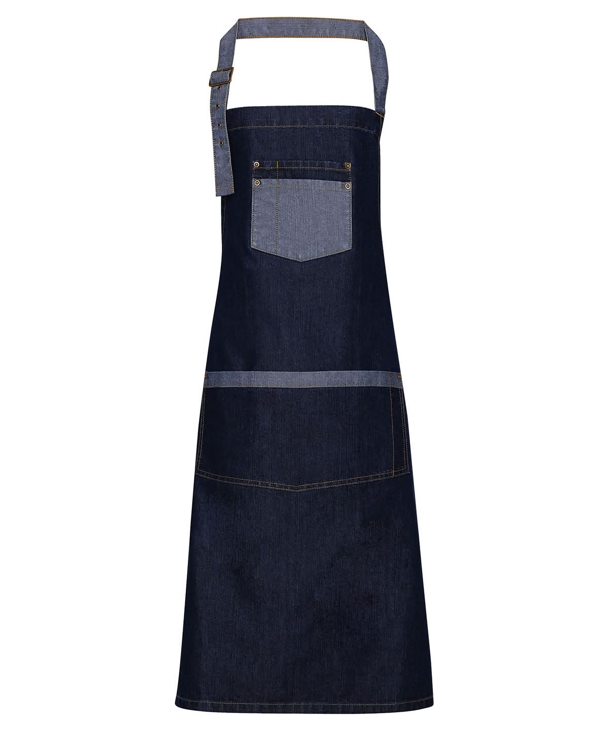 Premier Domain contrast denim bib apron PR127 - Indigo Denim One size - Customisable Apron