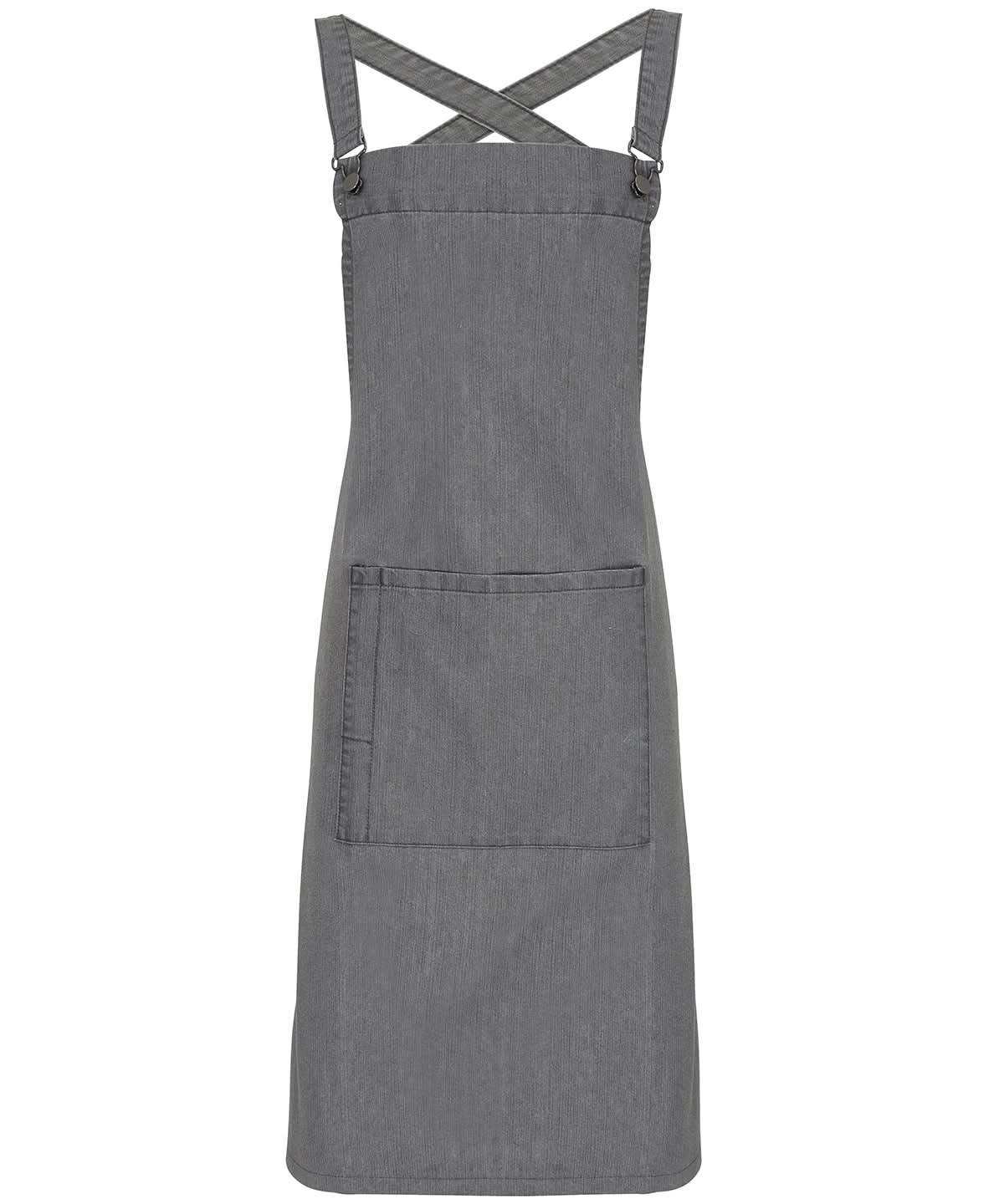 Premier Cross back barista bib apron PR129 - Grey Denim One size - Customisable Apron