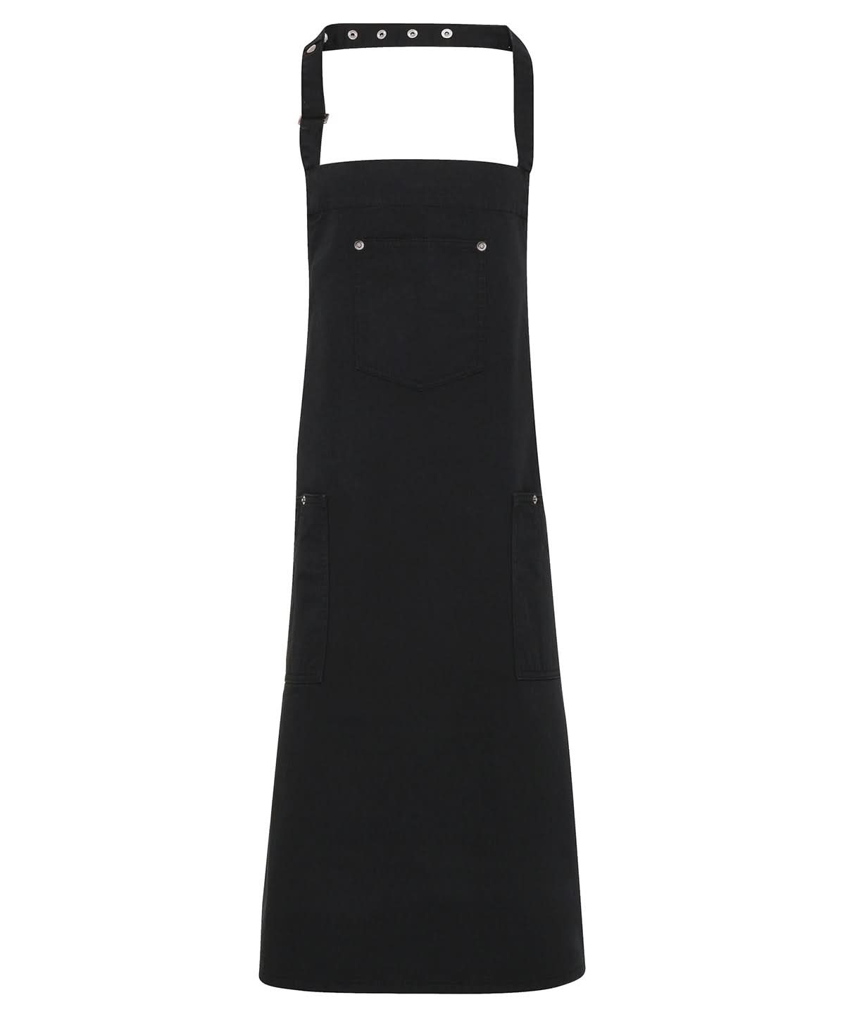 Premier Chino cotton bib apron PR132 - Black One size - Customisable Apron