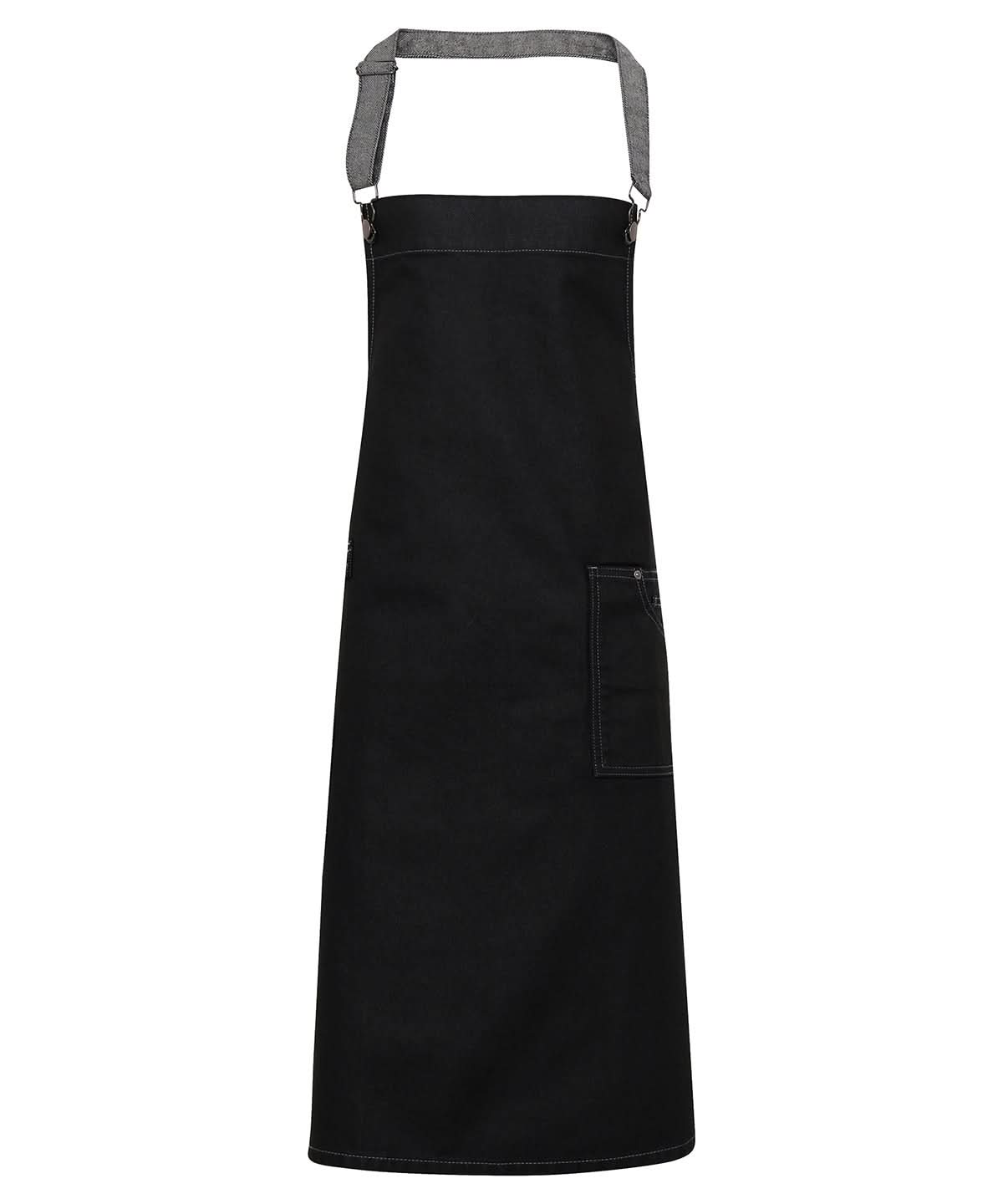 Premier District waxed look denim bib apron PR134 - Black Denim One size - Customisable Apron