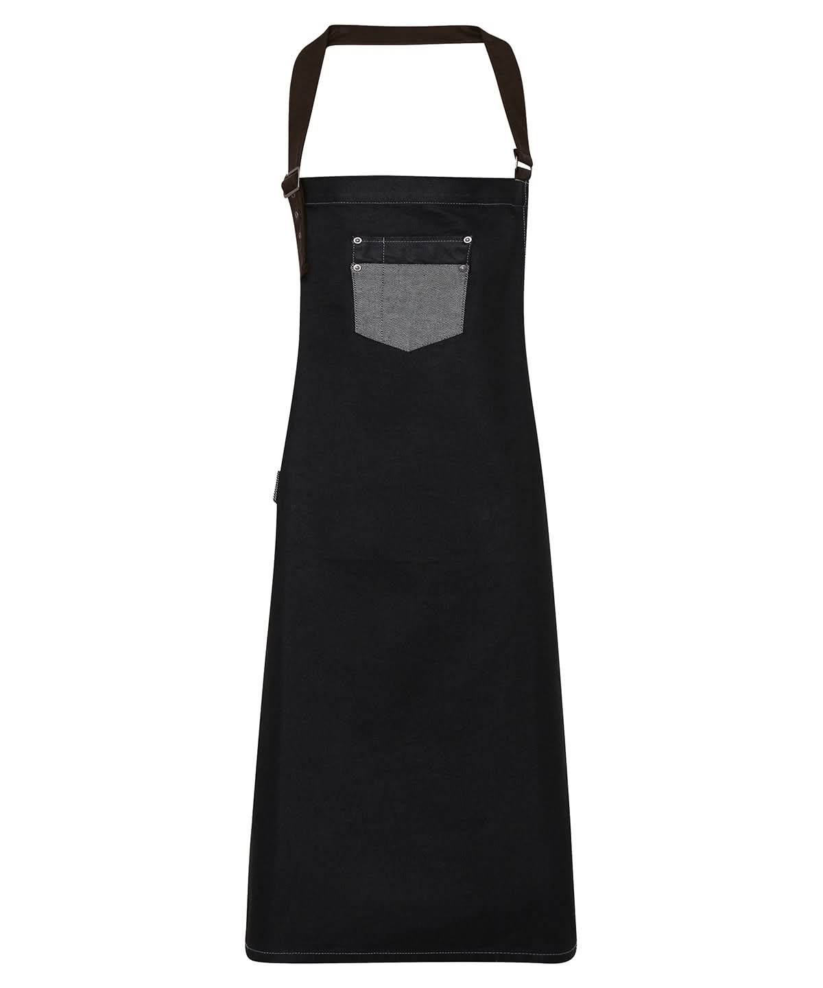 Premier Division waxed look denim bib apron with faux leather PR136 - Black Denim One size - Customisable Apron