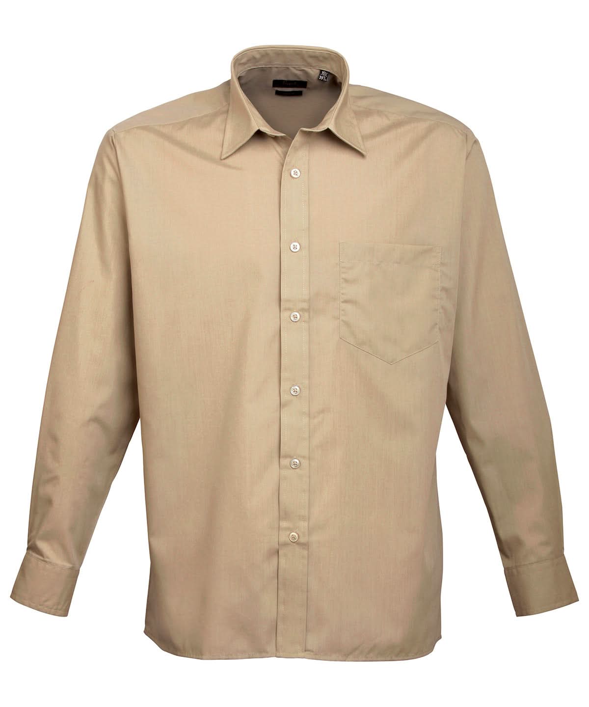 Premier Long sleeve poplin shirt Khaki PR200 - Khaki - Customisable Shirts
