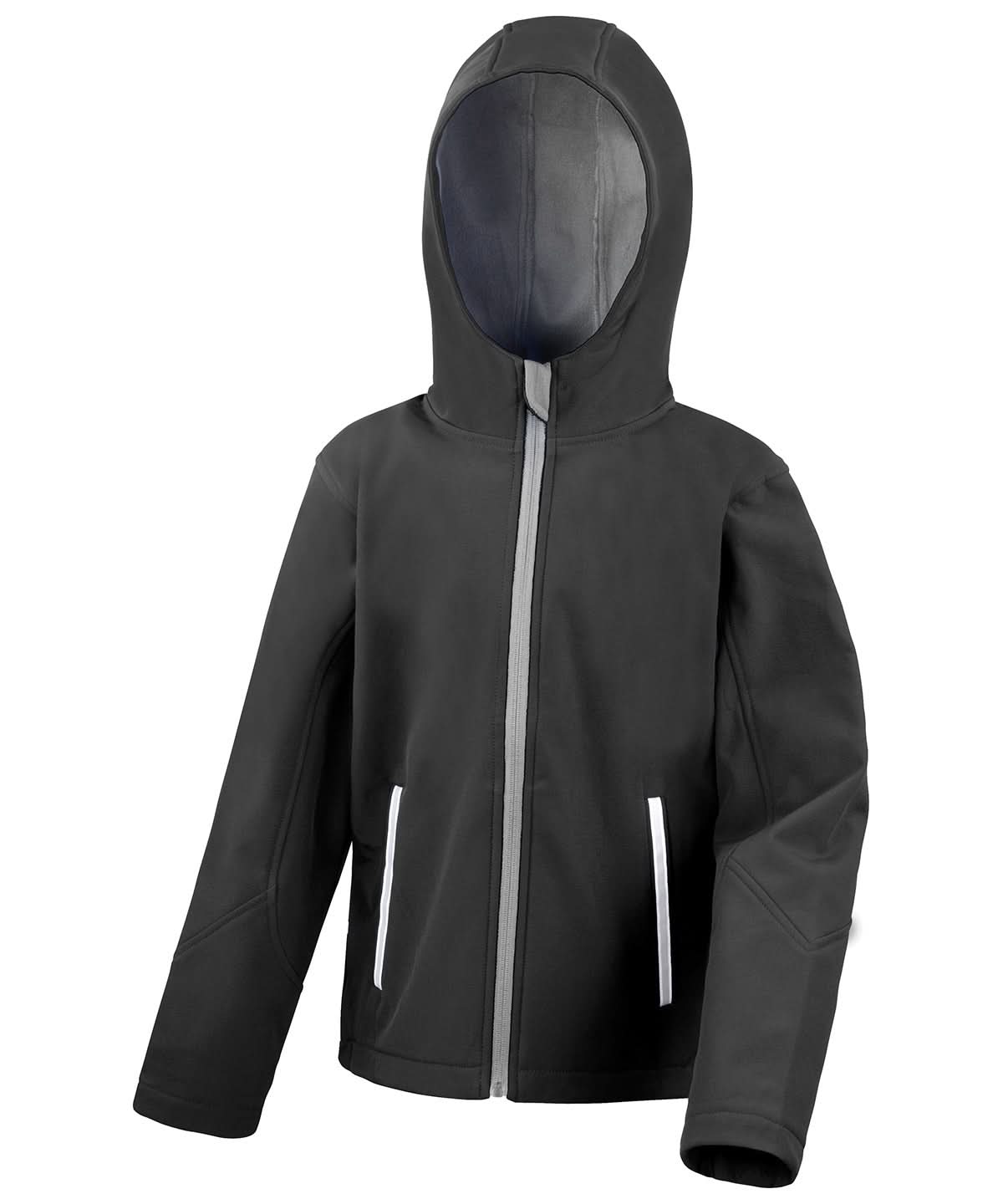Result Core Core junior TX performance hooded softshell jacket R224J - Black Grey - Customisable Softshell Jacket