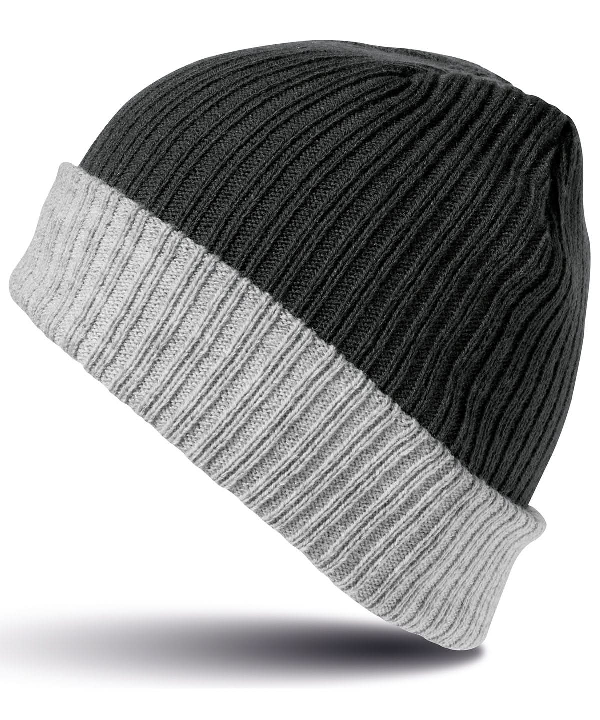 Result Winter Essentials Double layer knitted hat R378X - Black Grey One size - Customisable Hats