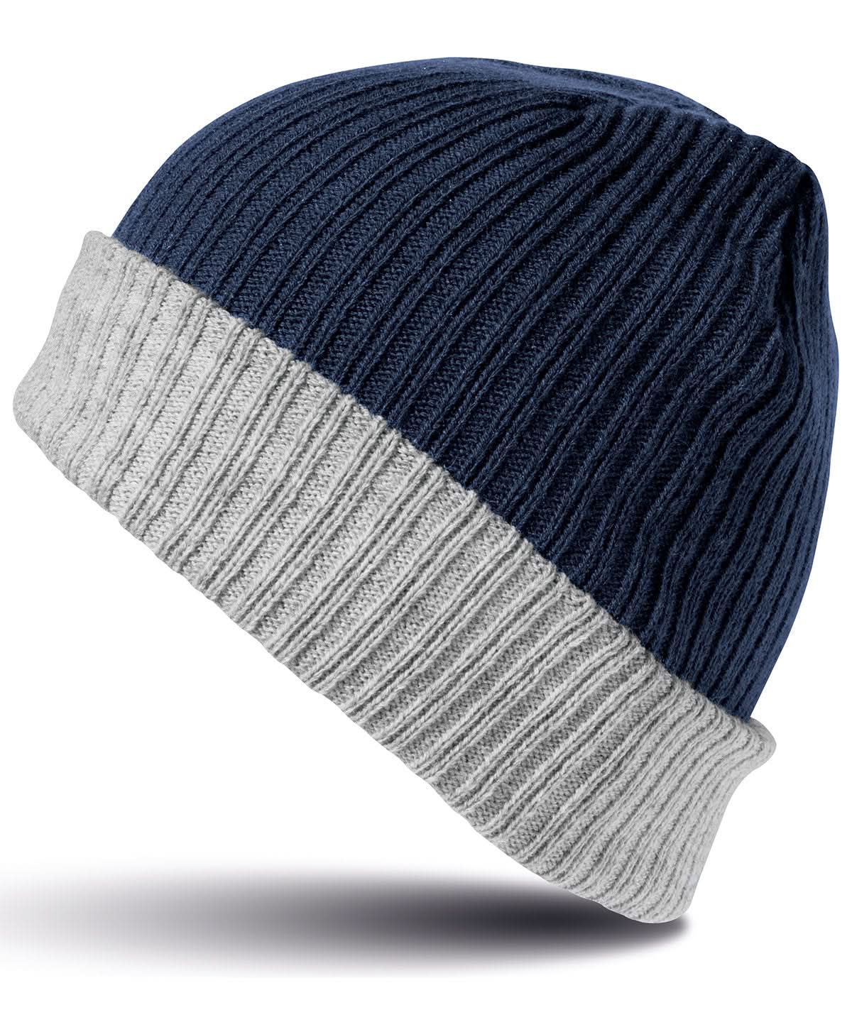 Result Winter Essentials Double layer knitted hat R378X - Navy Grey One size - Customisable Hats