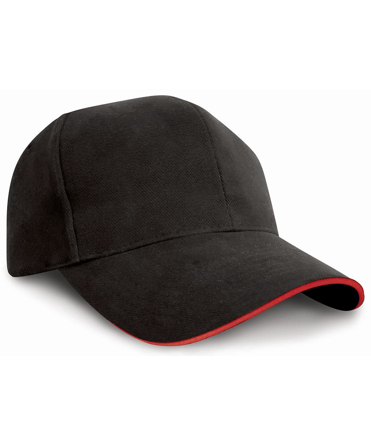 Result Headwear Pro style heavy cotton cap with sandwich peak RC25P - Black Red One size - Customisable Caps