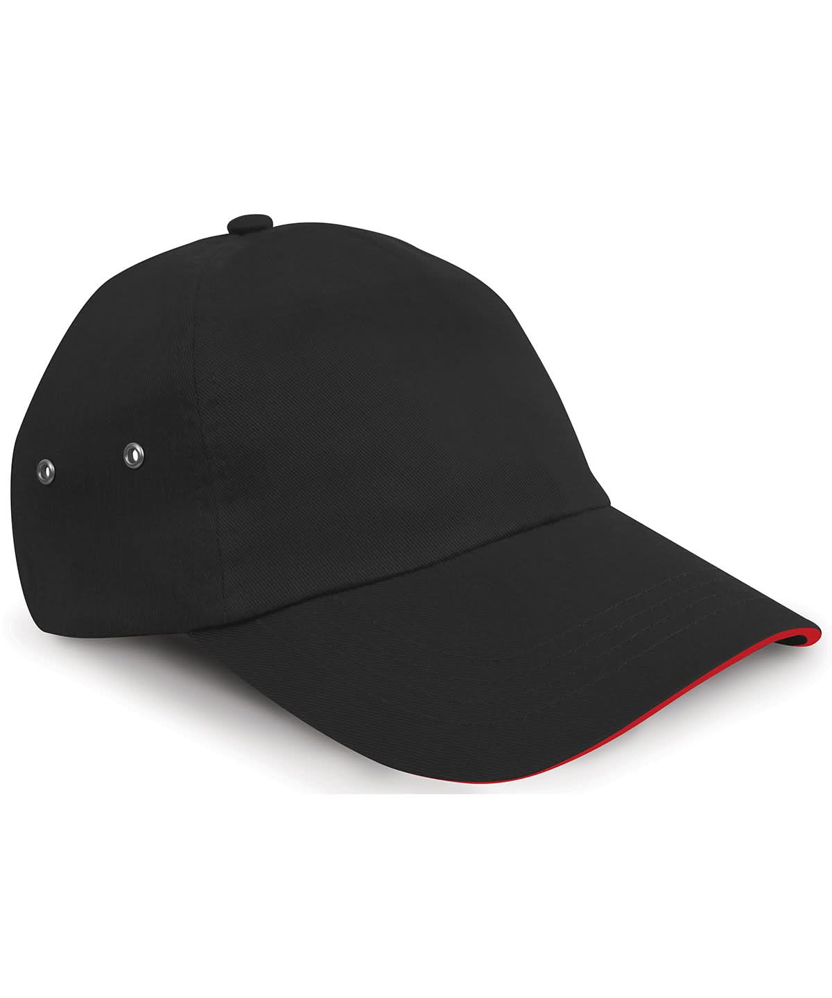 Result Headwear Printers plush cotton 5 panel cap RC72X - Black Red One size - Customisable Caps