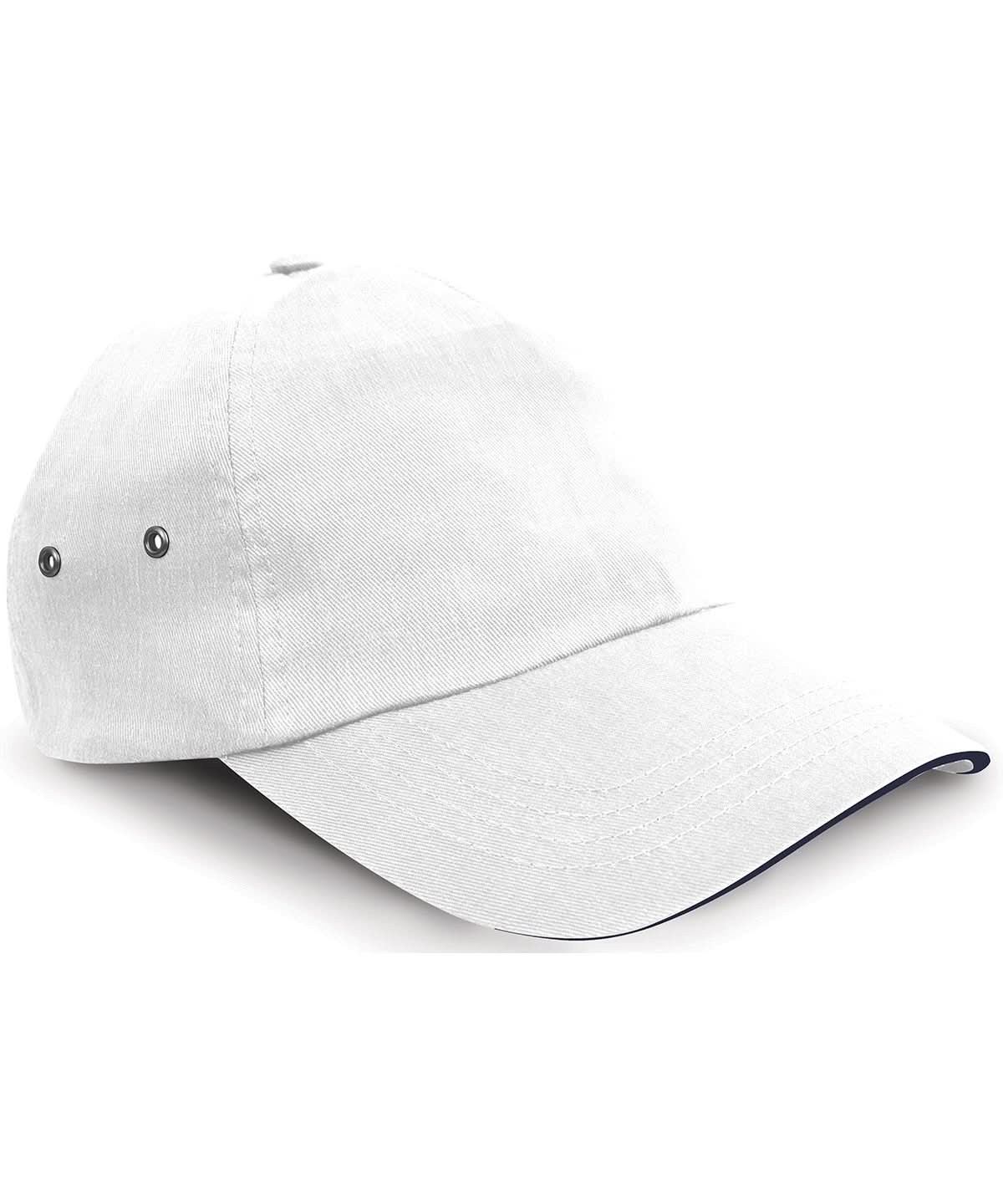 Result Headwear Printers plush cotton 5 panel cap RC72X - White Navy One size - Customisable Caps