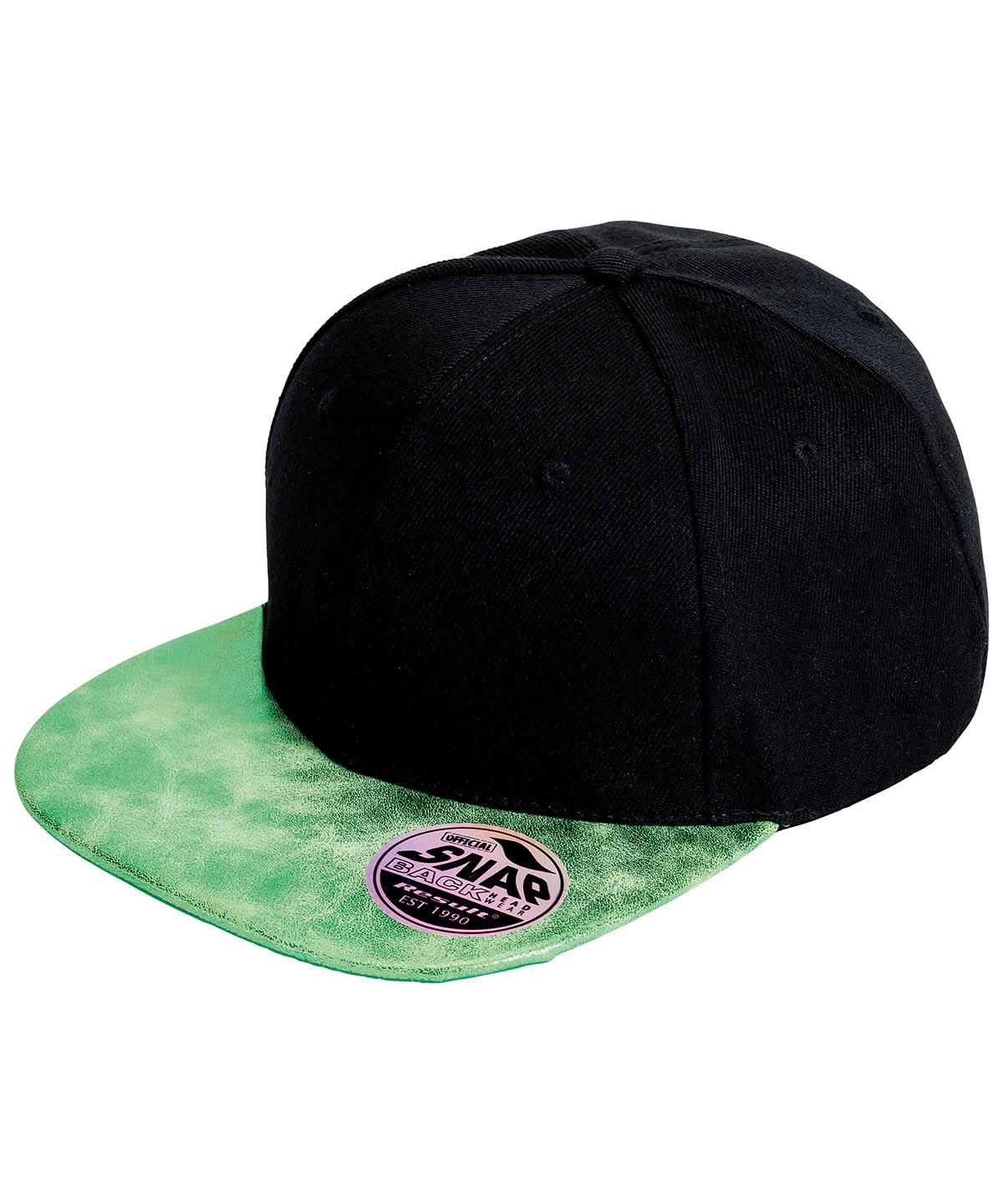 Result Headwear Bronx glitter flat peak snapback cap RC87X - Black Green One size - Customisable Caps