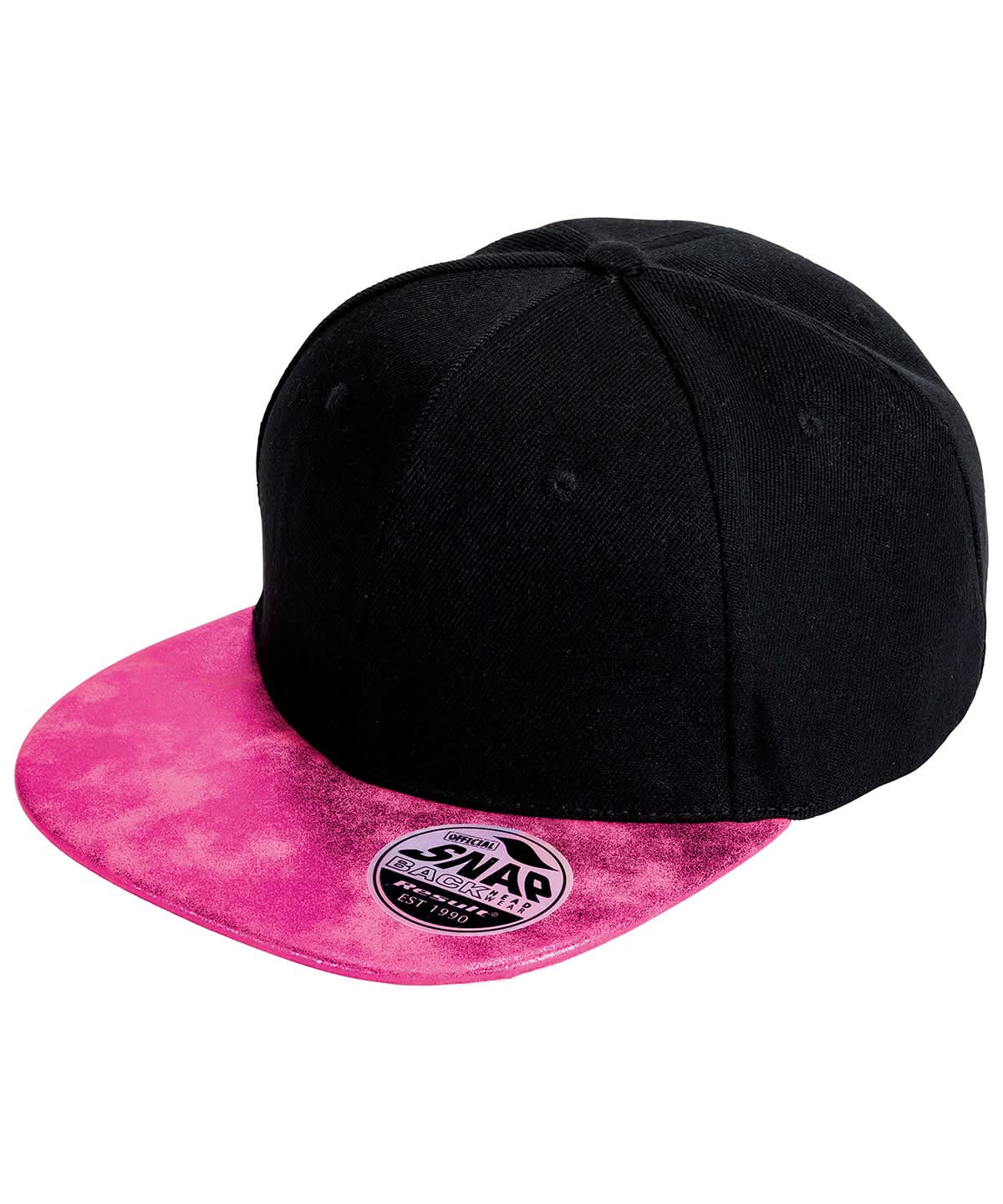 Result Headwear Bronx glitter flat peak snapback cap RC87X - Black Pink One size - Customisable Caps