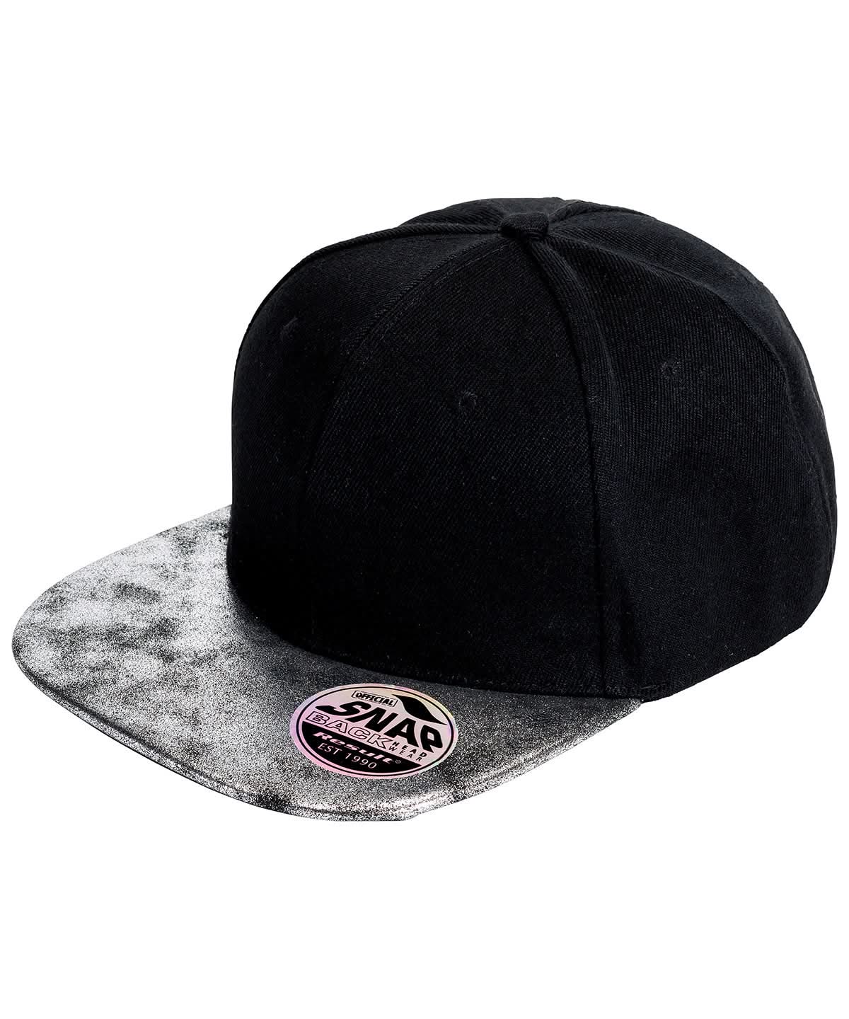 Result Headwear Bronx glitter flat peak snapback cap RC87X - Black Silver One size - Customisable Caps