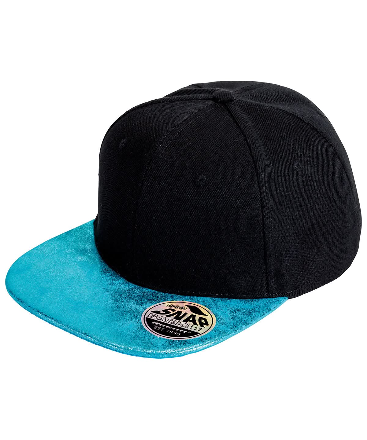 Result Headwear Bronx glitter flat peak snapback cap RC87X - Black Turquoise One size - Customisable Caps