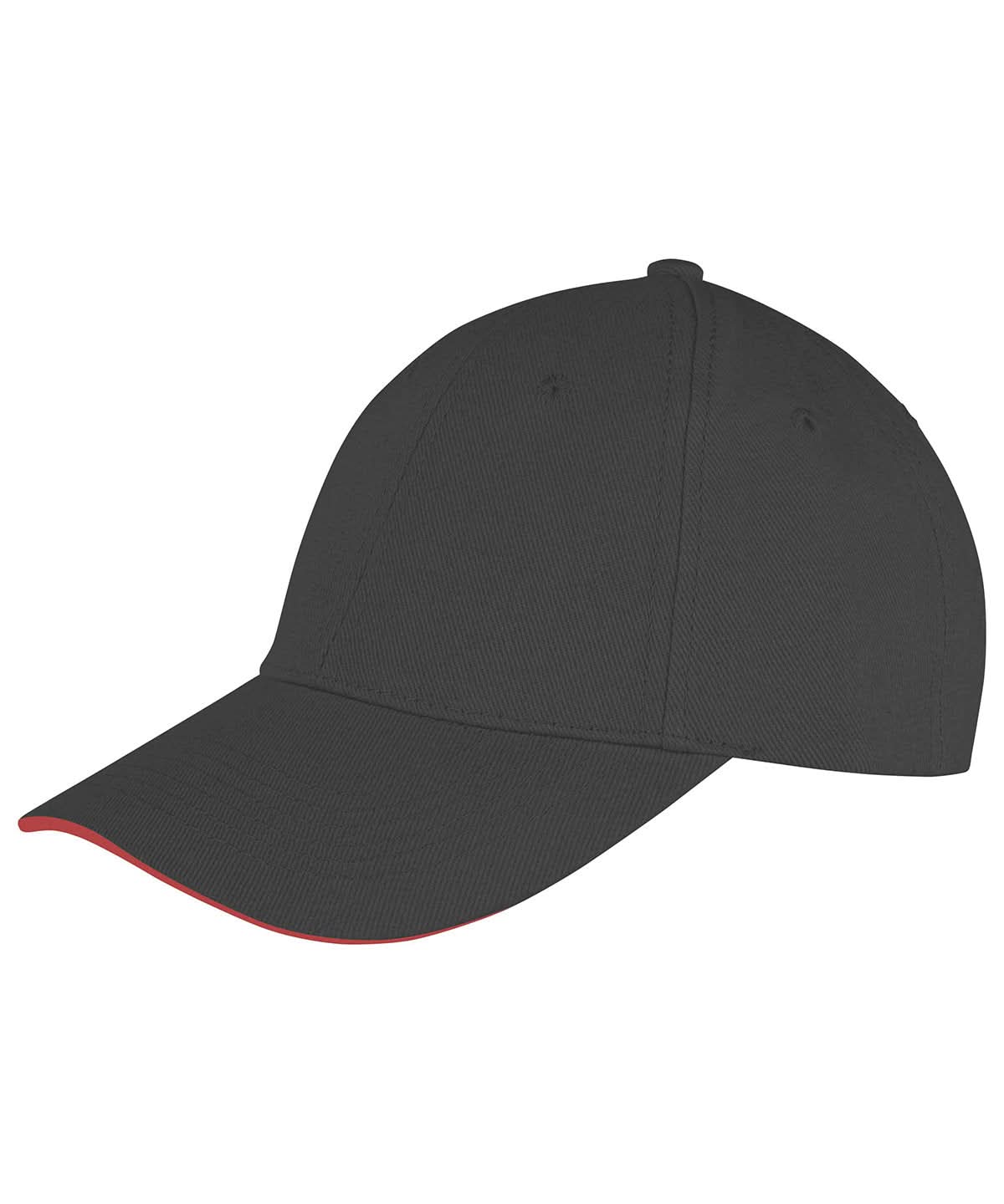 Result Headwear Memphis brushed cotton low profile sandwich peak cap RC91X - Black Red One size - Customisable Caps