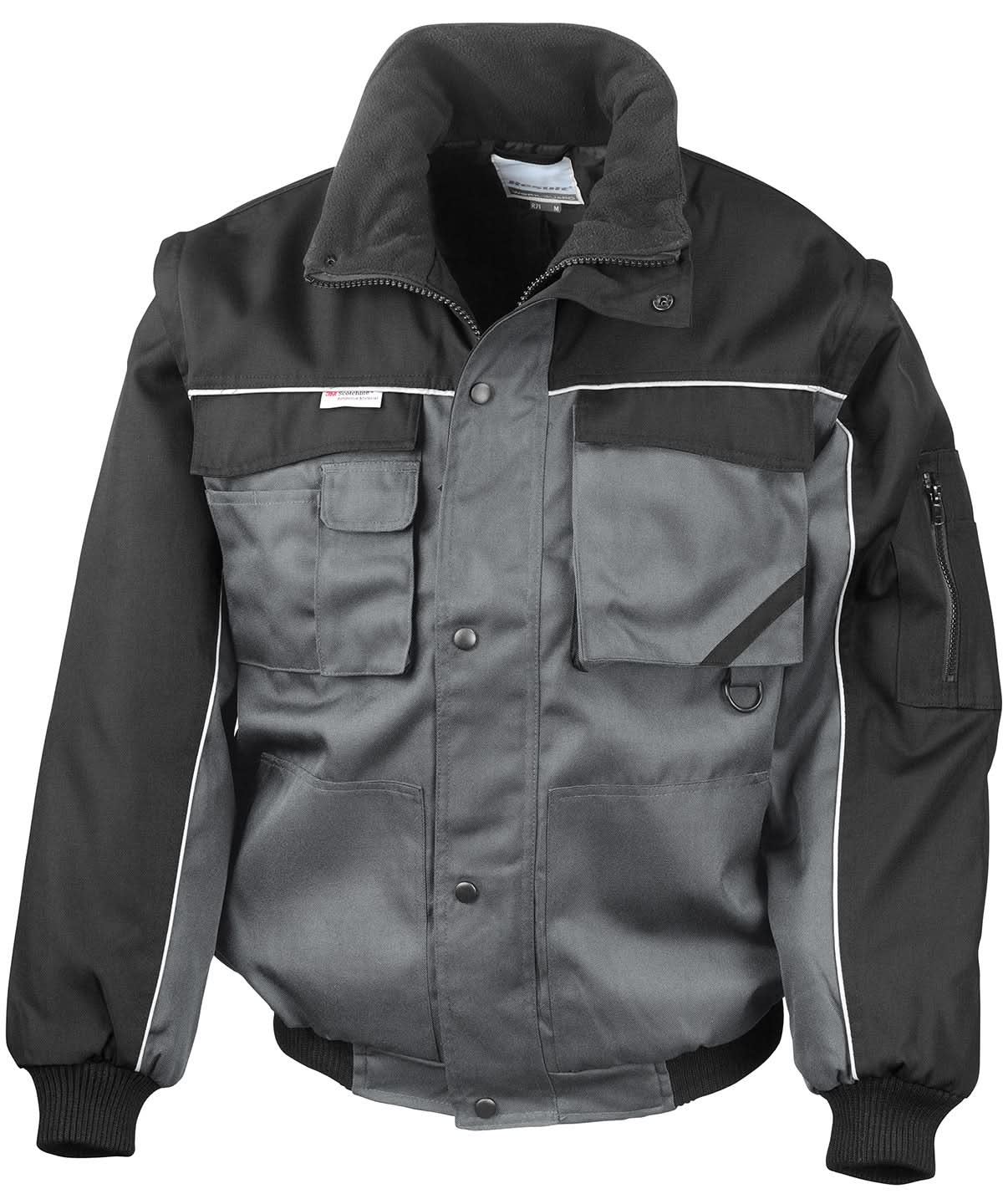 Result Workguard Work Guard zip sleeve heavy duty pilot jacket RE71A - Grey Black - Customisable Jacket