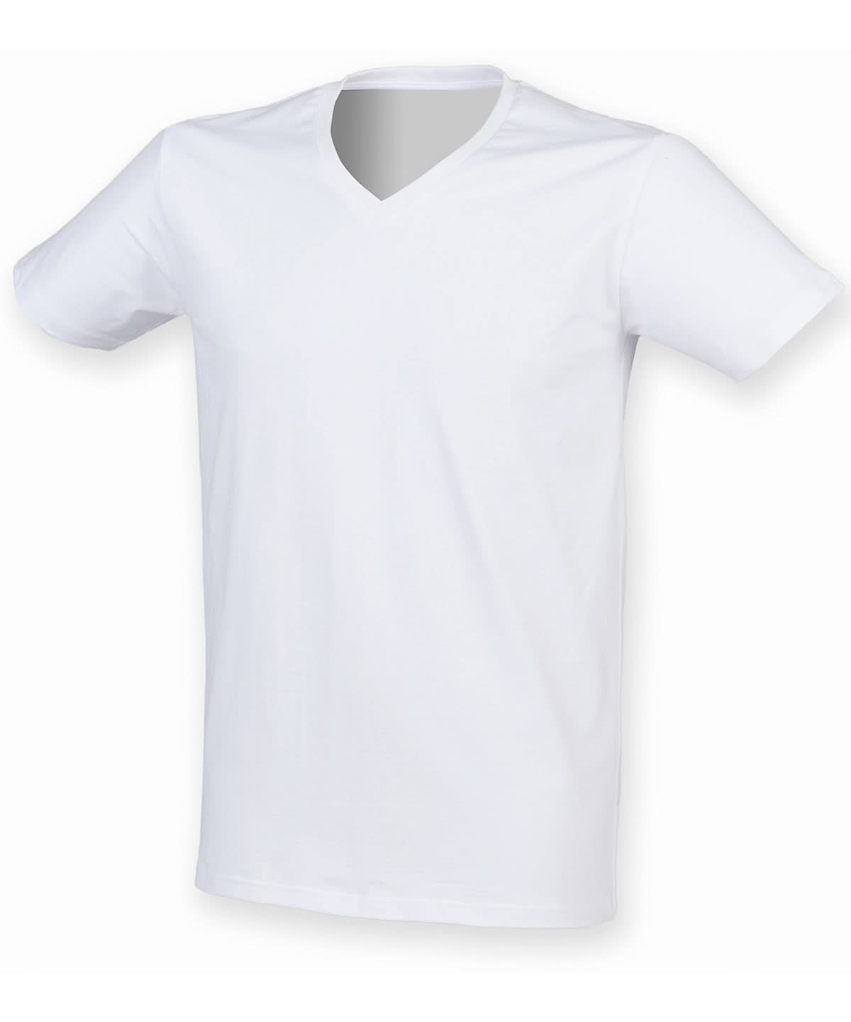 SF Mens feel good stretch v neck t shirt 122 SF122 - White - Customisable T-Shirts