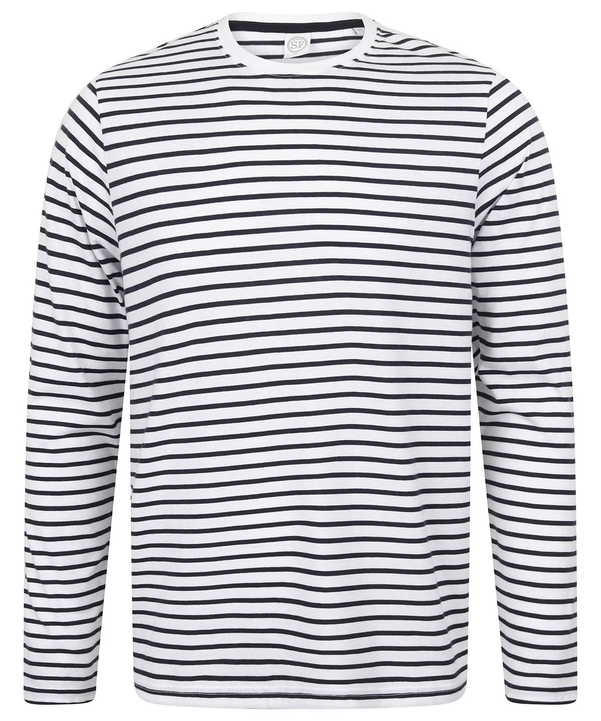 SF Unisex long sleeved striped T 204 SF204 - White Oxford Navy - Customisable T-Shirts