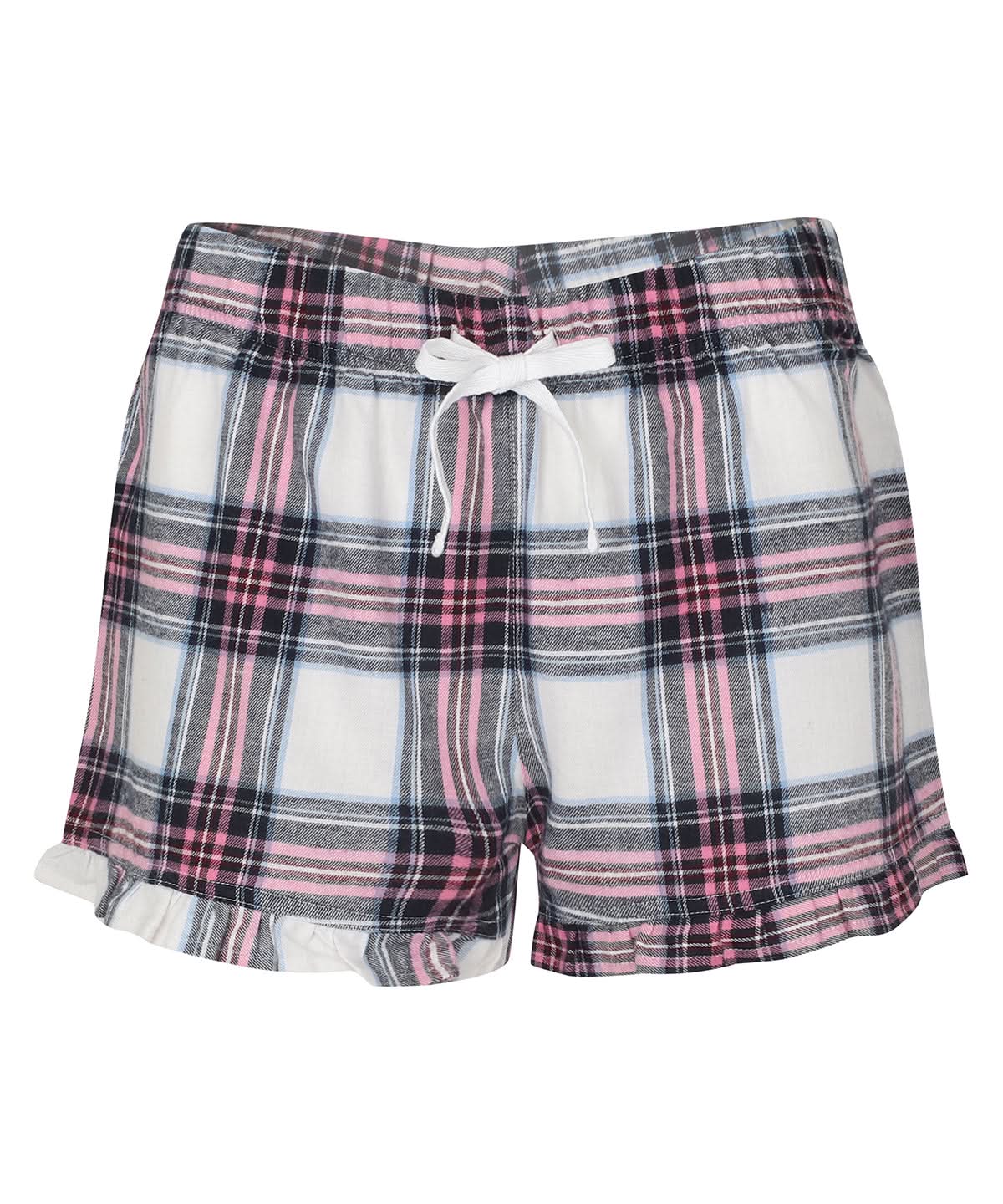 SF Womens tartan frill shorts SK082 - White Pink Check - Customisable Shorts