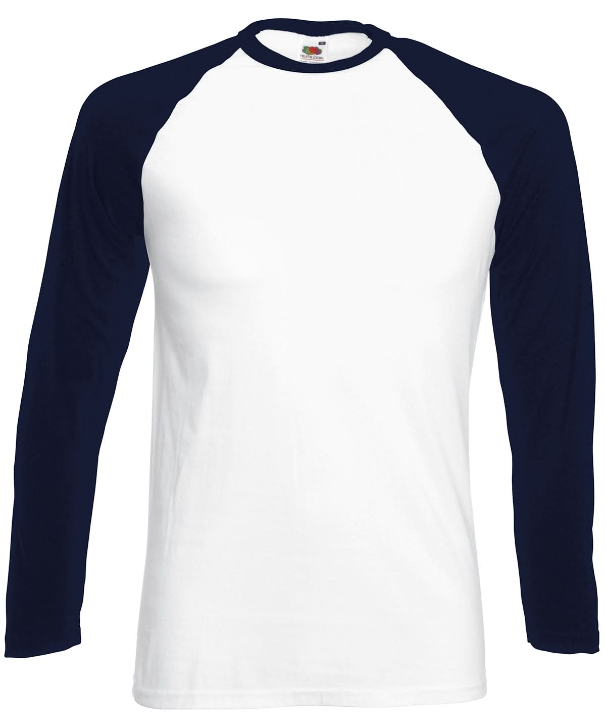 Fruit of the Loom Fruit Of The Loom Long Sleeve Baseball T SS028 - White Deep Navy - Customisable T-Shirts