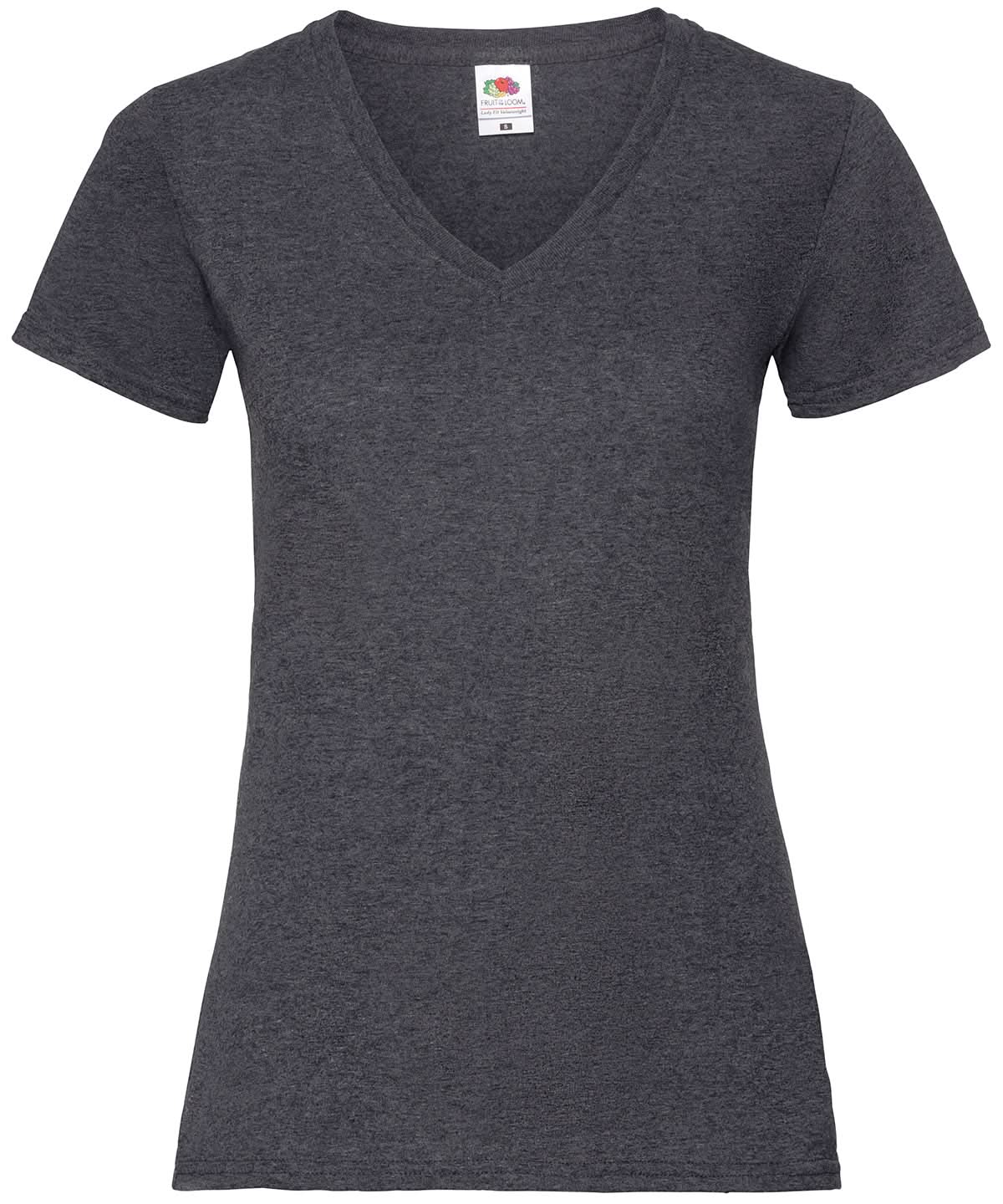 Fruit of the Loom Fruit Of The Loom WomenS Valueweight V Neck T SS047 - Dark Heather Grey - Customisable T-Shirts