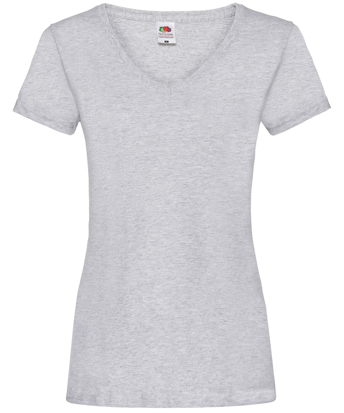Fruit of the Loom Fruit Of The Loom WomenS Valueweight V Neck T SS047 - Heather Grey - Customisable T-Shirts