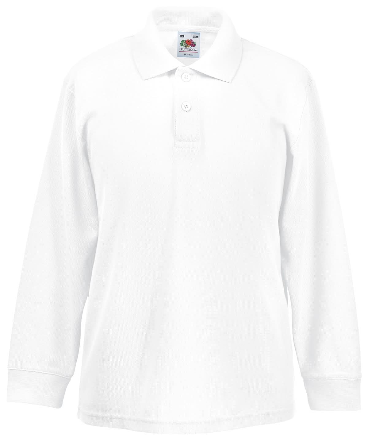 Fruit of the Loom Fruit Of The Loom Kids Long Sleeve 6535 Polo SS320 - White - Customisable Polos
