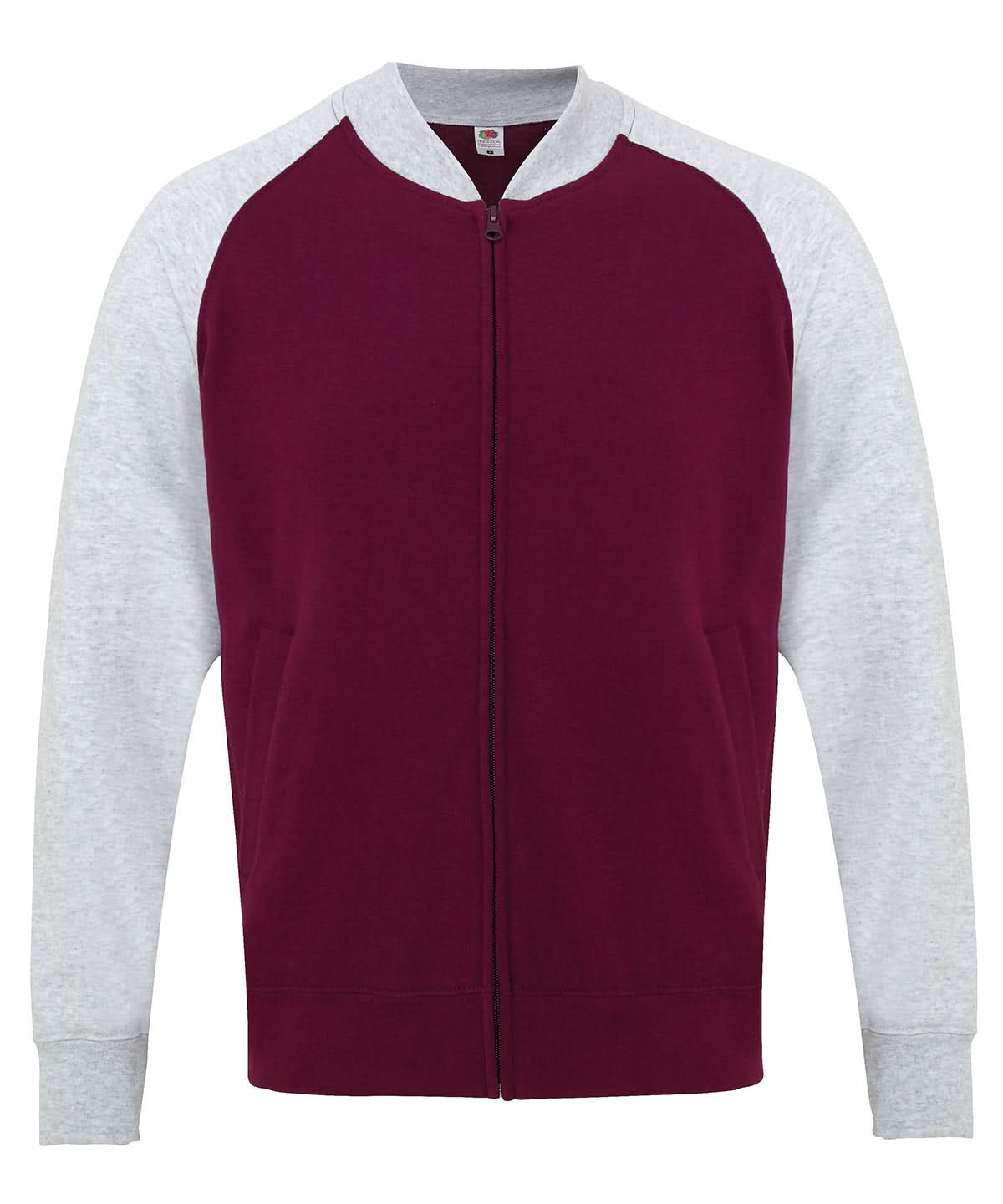 Fruit of the Loom Baseball Sweatshirt Jacket ss929 - Burgundy Heather Grey - Customisable Jackets