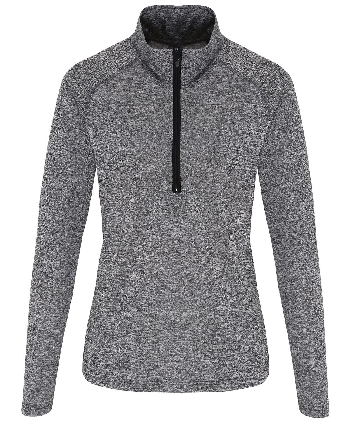 TriDri Tridri WomenS Long Sleeve Performance Zip TR120 - Black Melange Black - Customisable Sports Overtops