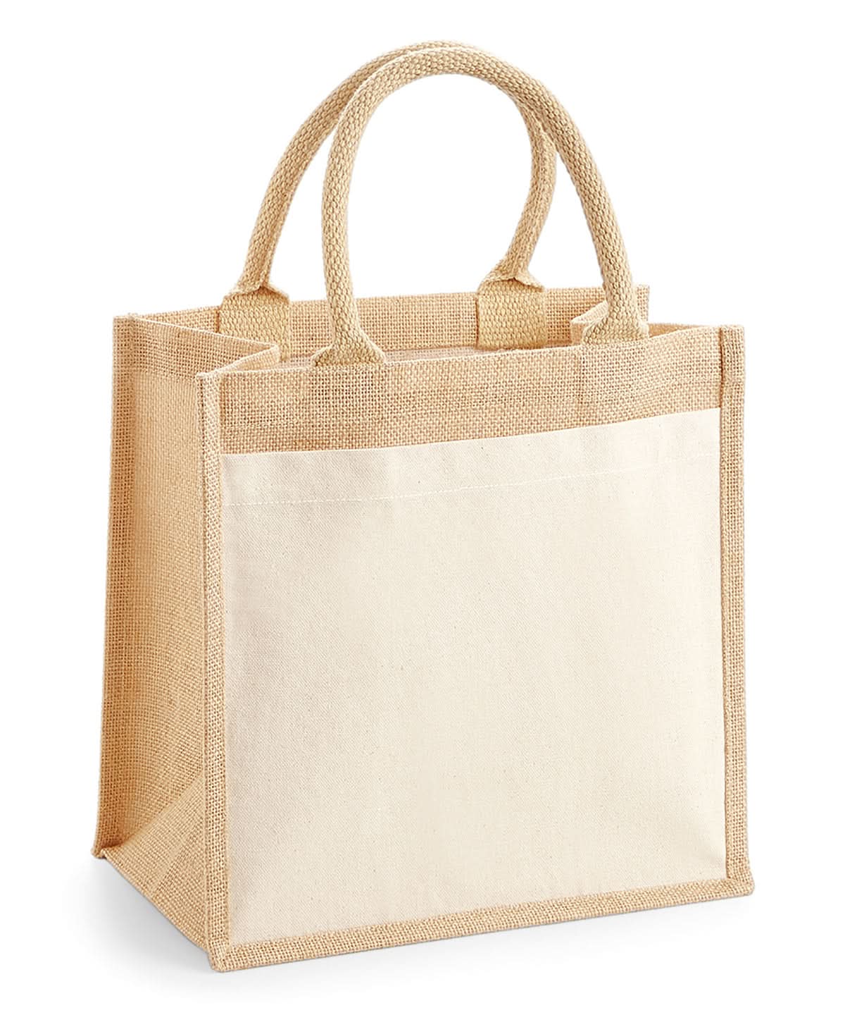 Westford Mill Cotton Pocket Jute Midi Tote WM426 - Natural One Size - Customisable Bags