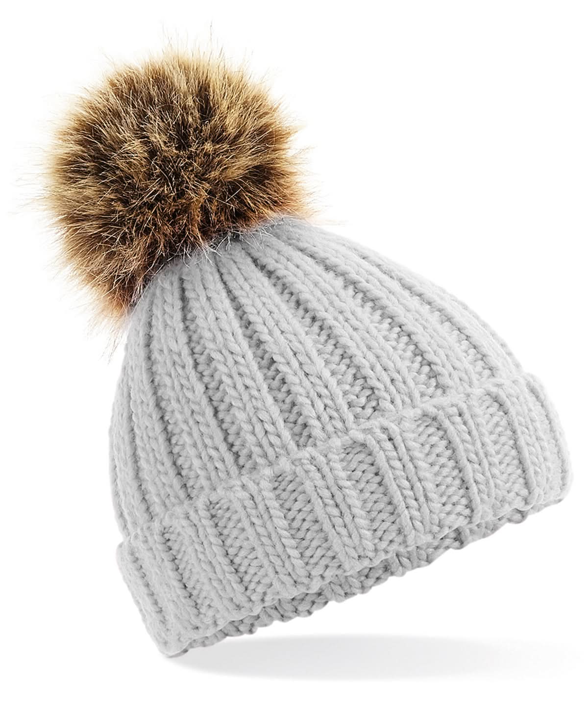 Beechfield Infantjunior fur pom pom chunky beanie B412A - Light Grey - Customisable Beanies