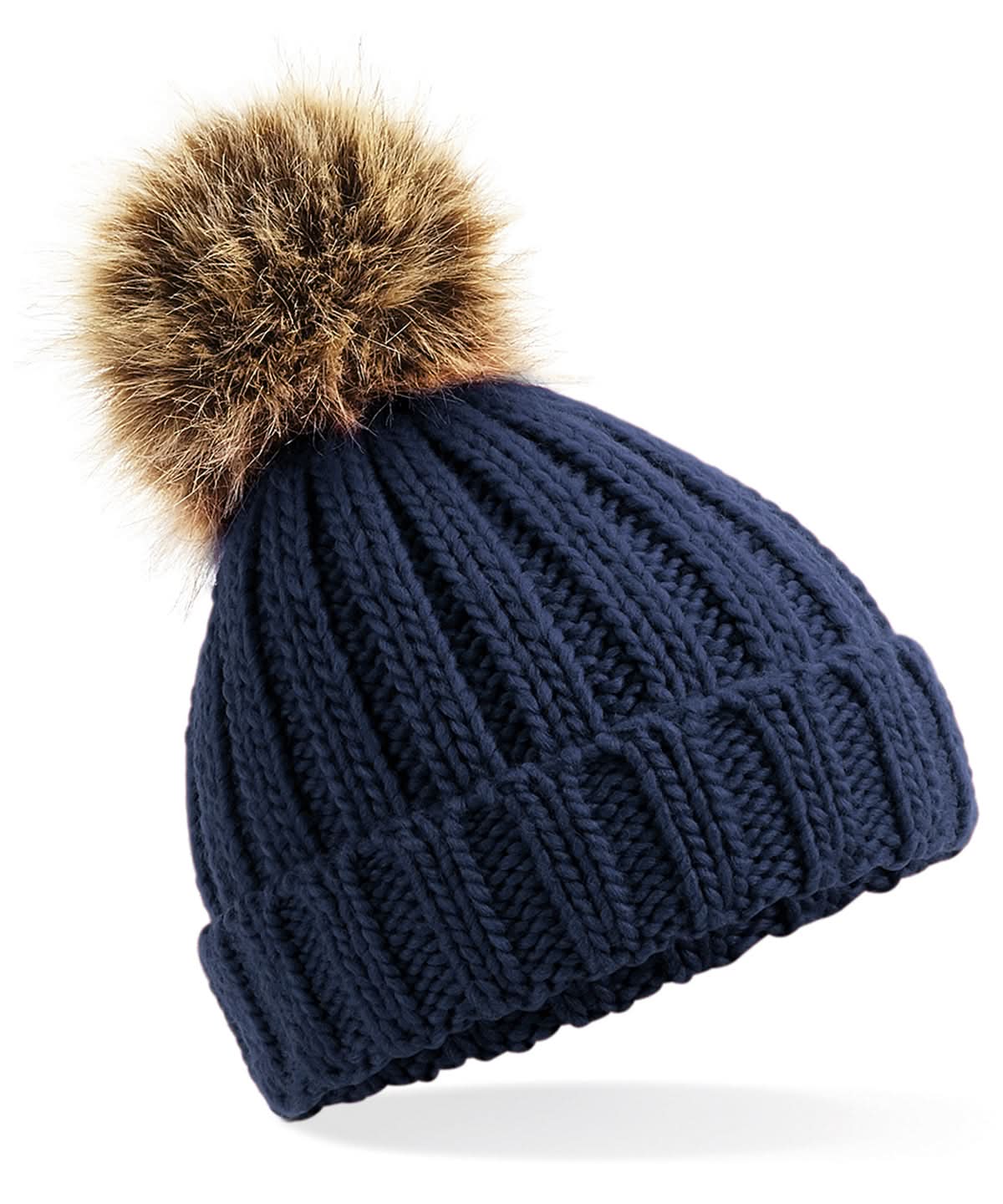 Beechfield Infantjunior fur pom pom chunky beanie B412A - Navy - Customisable Beanies