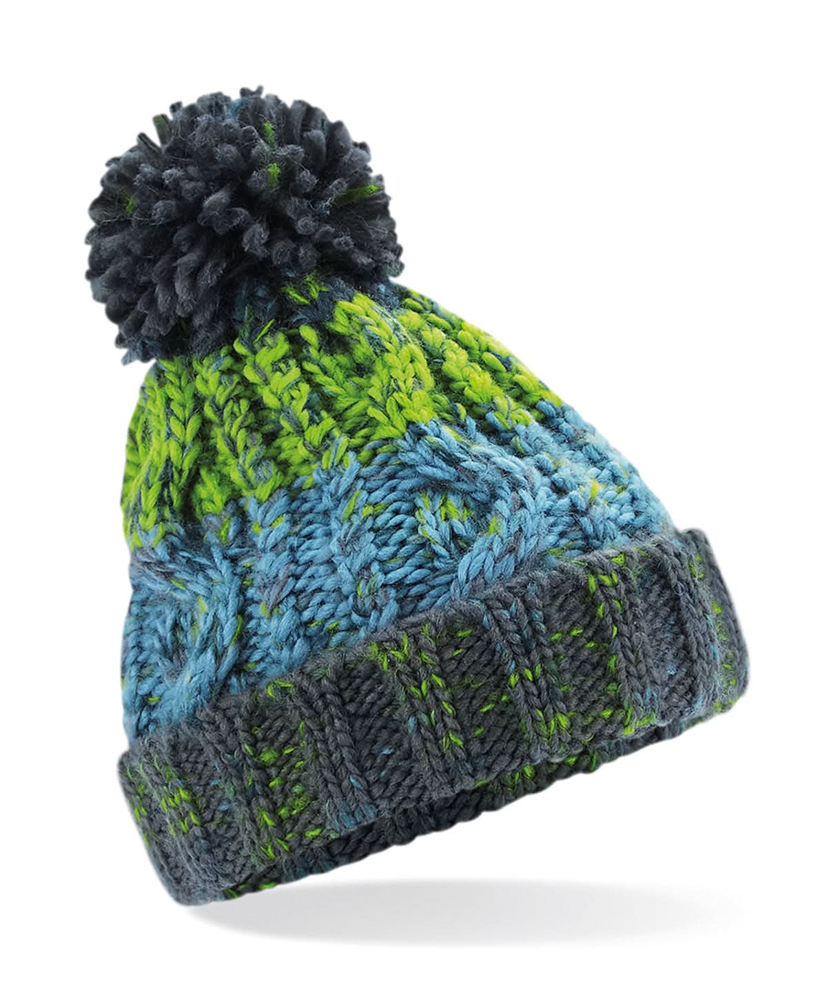 Beechfield Junior corkscrew pom pom beanie B486A - Electric Grey - Customisable Beanies