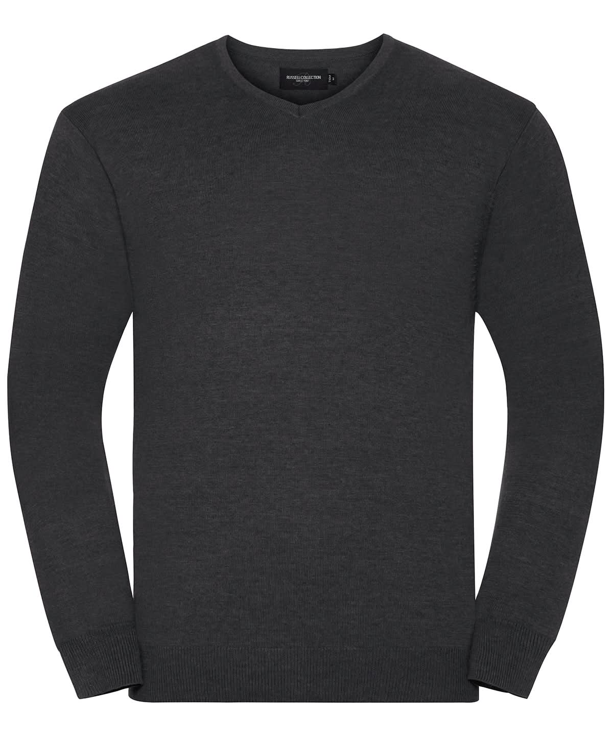 Russell Collection V neck knitted sweater J710M - Charcoal Marl - Customisable Knitted Jumpers